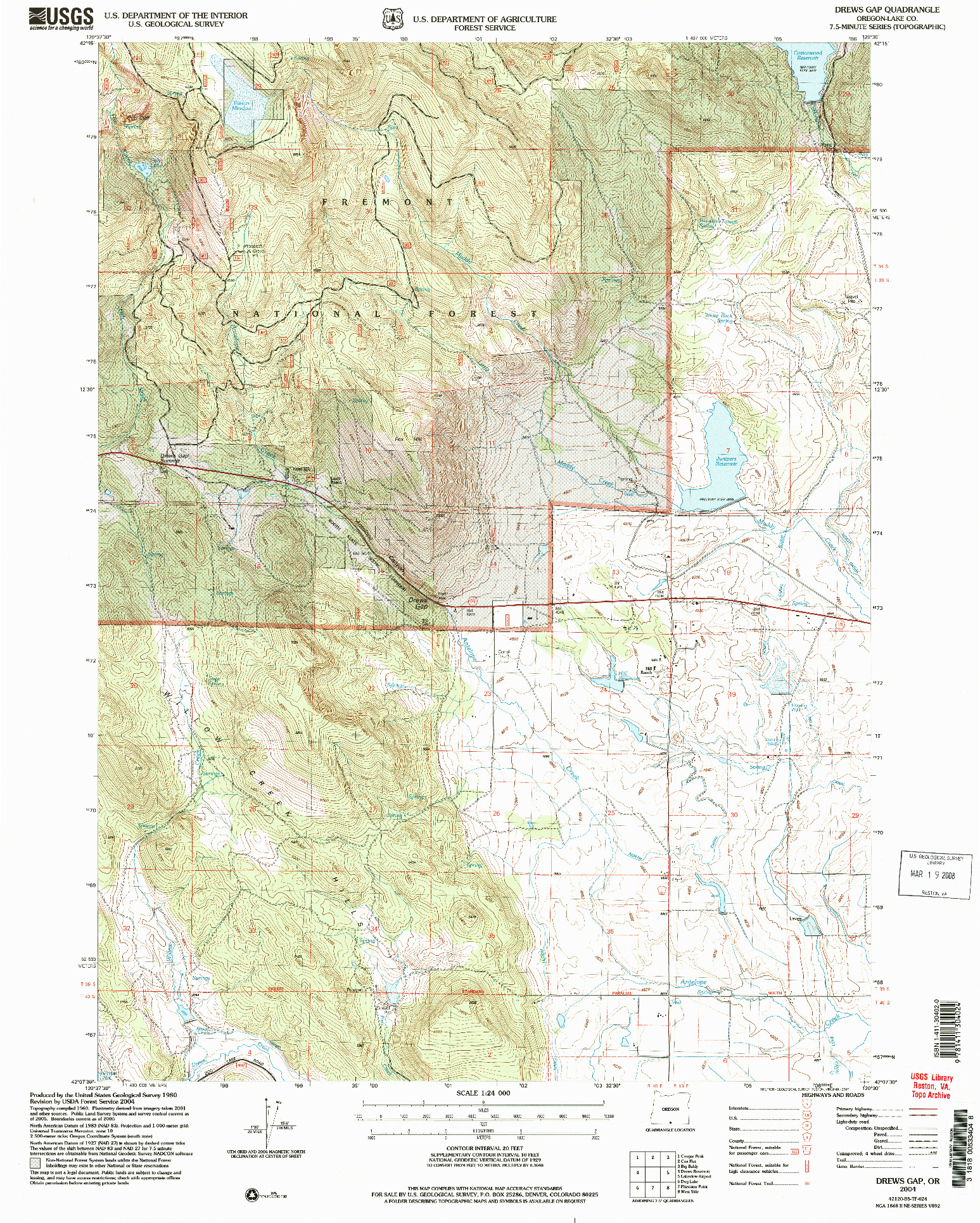 USGS 1:24000-SCALE QUADRANGLE FOR DREWS GAP, OR 2004