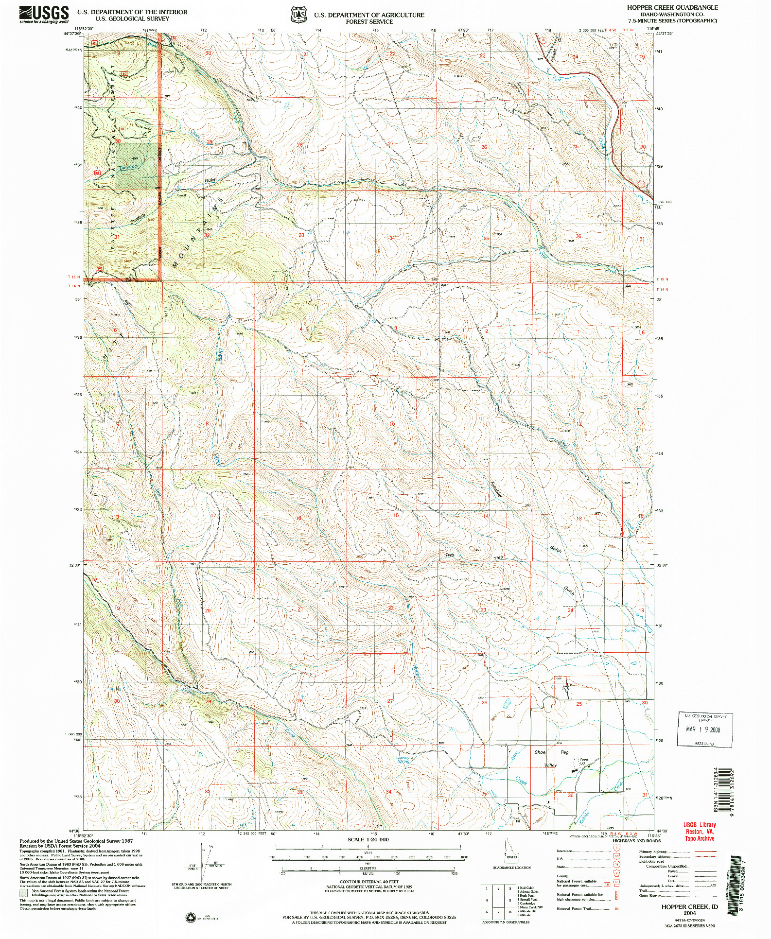 USGS 1:24000-SCALE QUADRANGLE FOR HOPPER CREEK, ID 2004