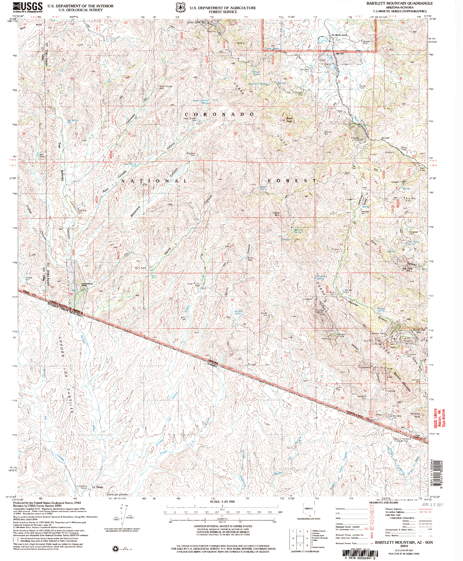 USGS 1:24000-SCALE QUADRANGLE FOR BARTLETT MOUNTAIN, AZ 2004