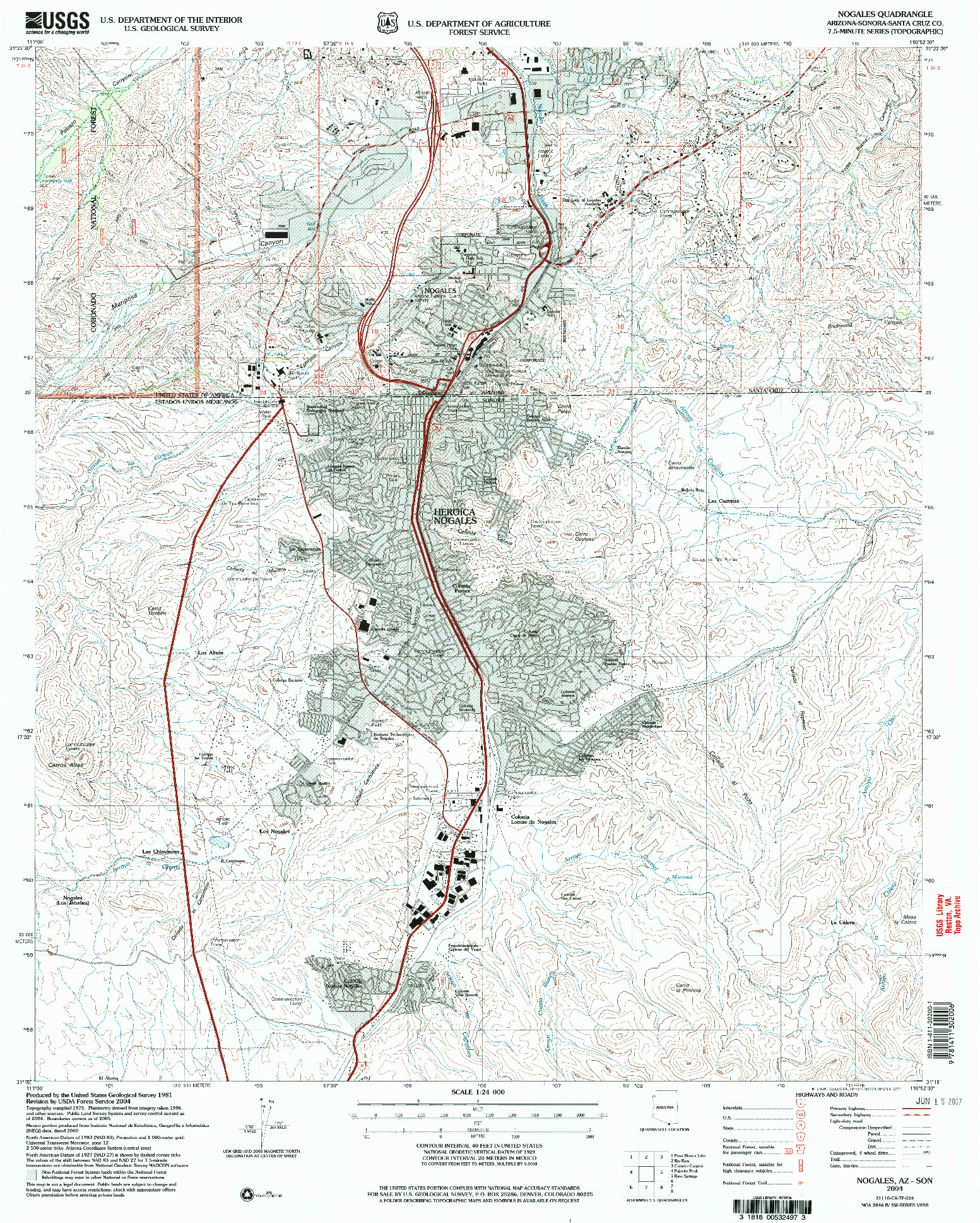 USGS 1:24000-SCALE QUADRANGLE FOR NOGALES, AZ 2004