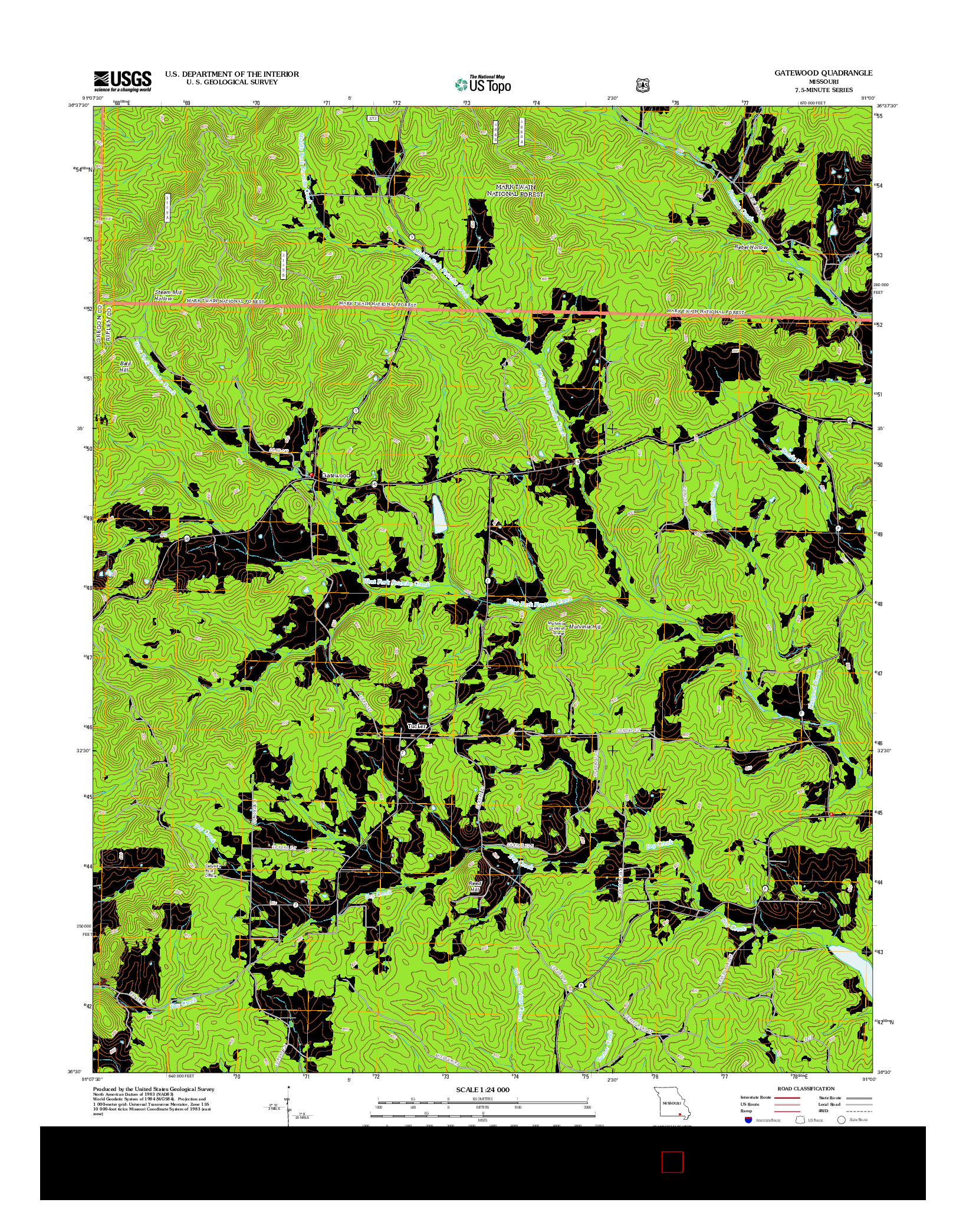 USGS US TOPO 7.5-MINUTE MAP FOR GATEWOOD, MO 2012