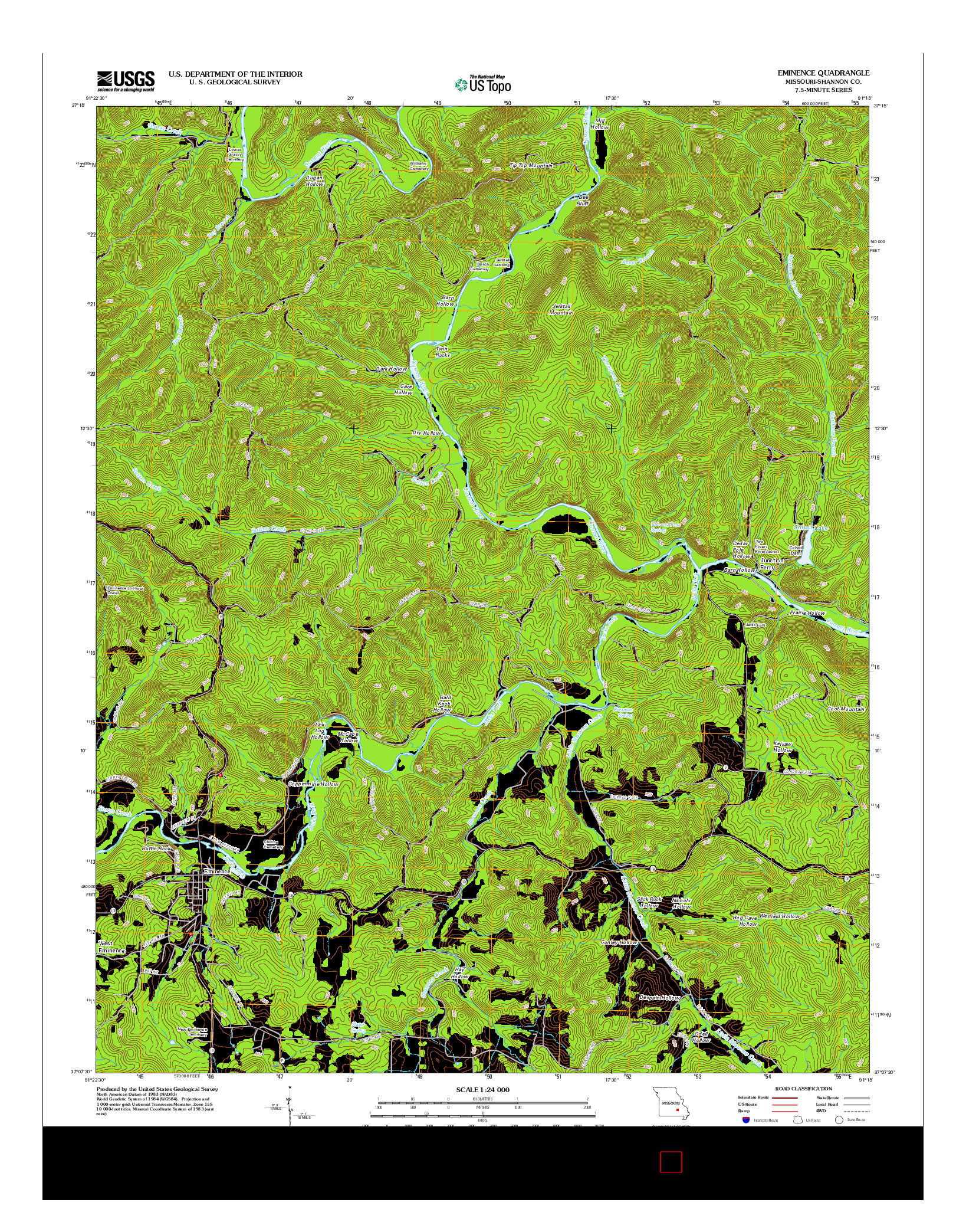 USGS US TOPO 7.5-MINUTE MAP FOR EMINENCE, MO 2012