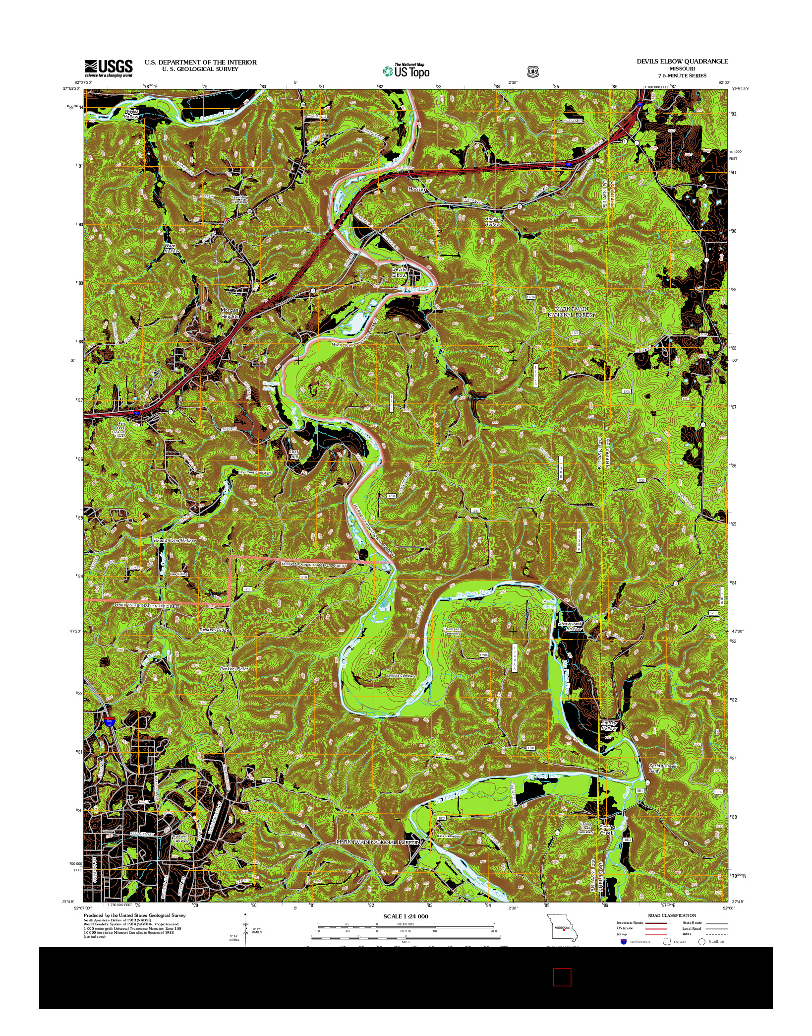 USGS US TOPO 7.5-MINUTE MAP FOR DEVILS ELBOW, MO 2012