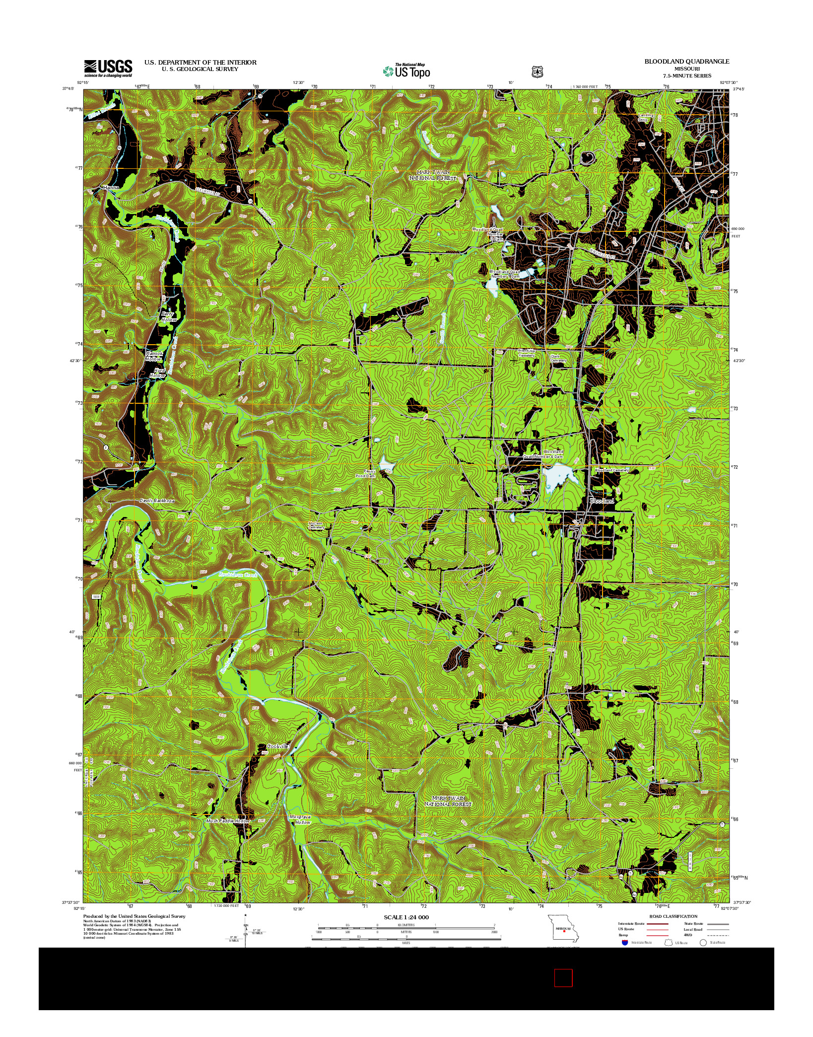 USGS US TOPO 7.5-MINUTE MAP FOR BLOODLAND, MO 2012