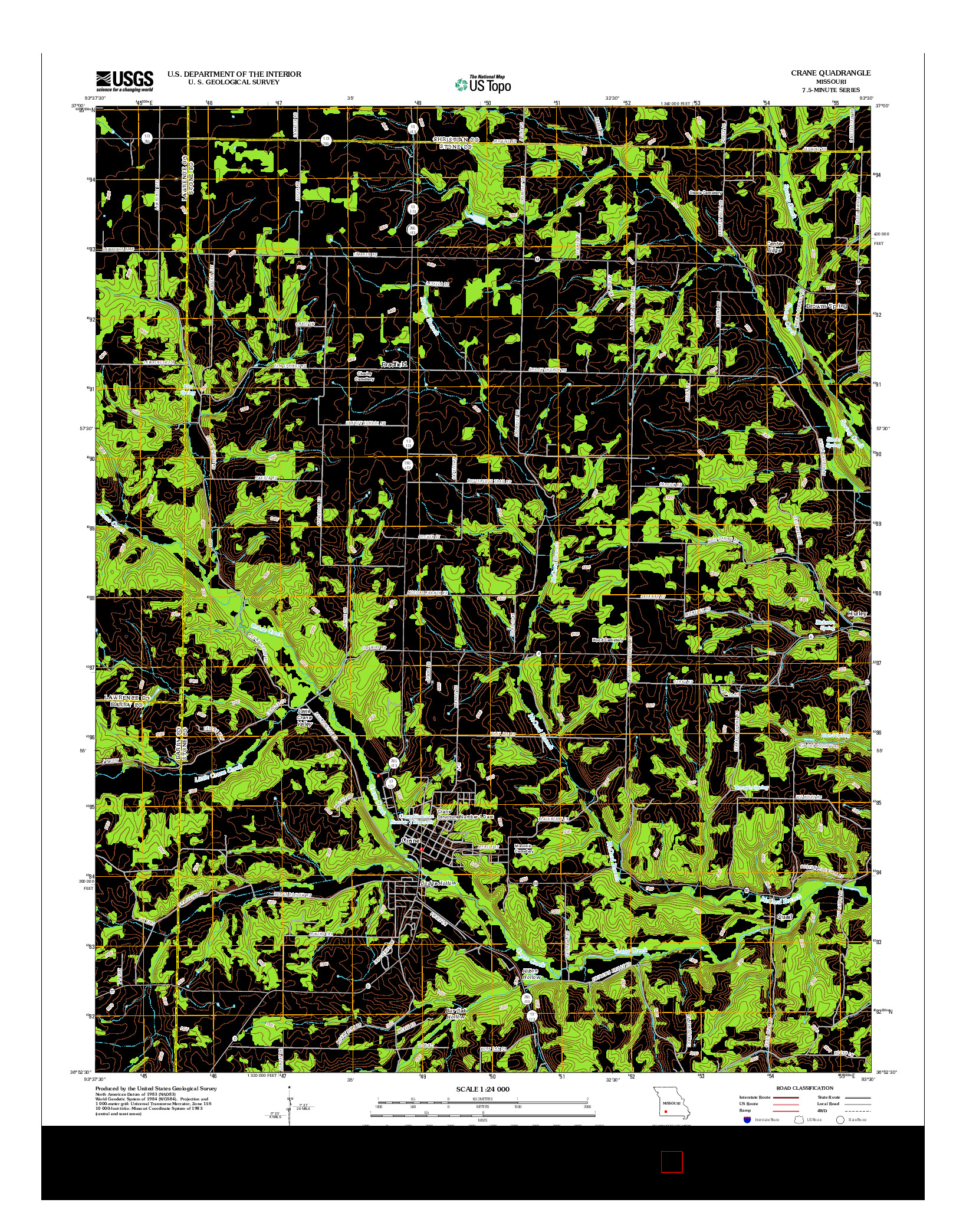 USGS US TOPO 7.5-MINUTE MAP FOR CRANE, MO 2012