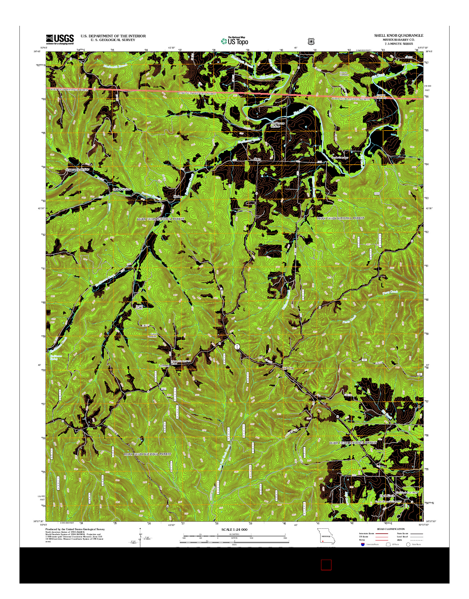 USGS US TOPO 7.5-MINUTE MAP FOR SHELL KNOB, MO 2012