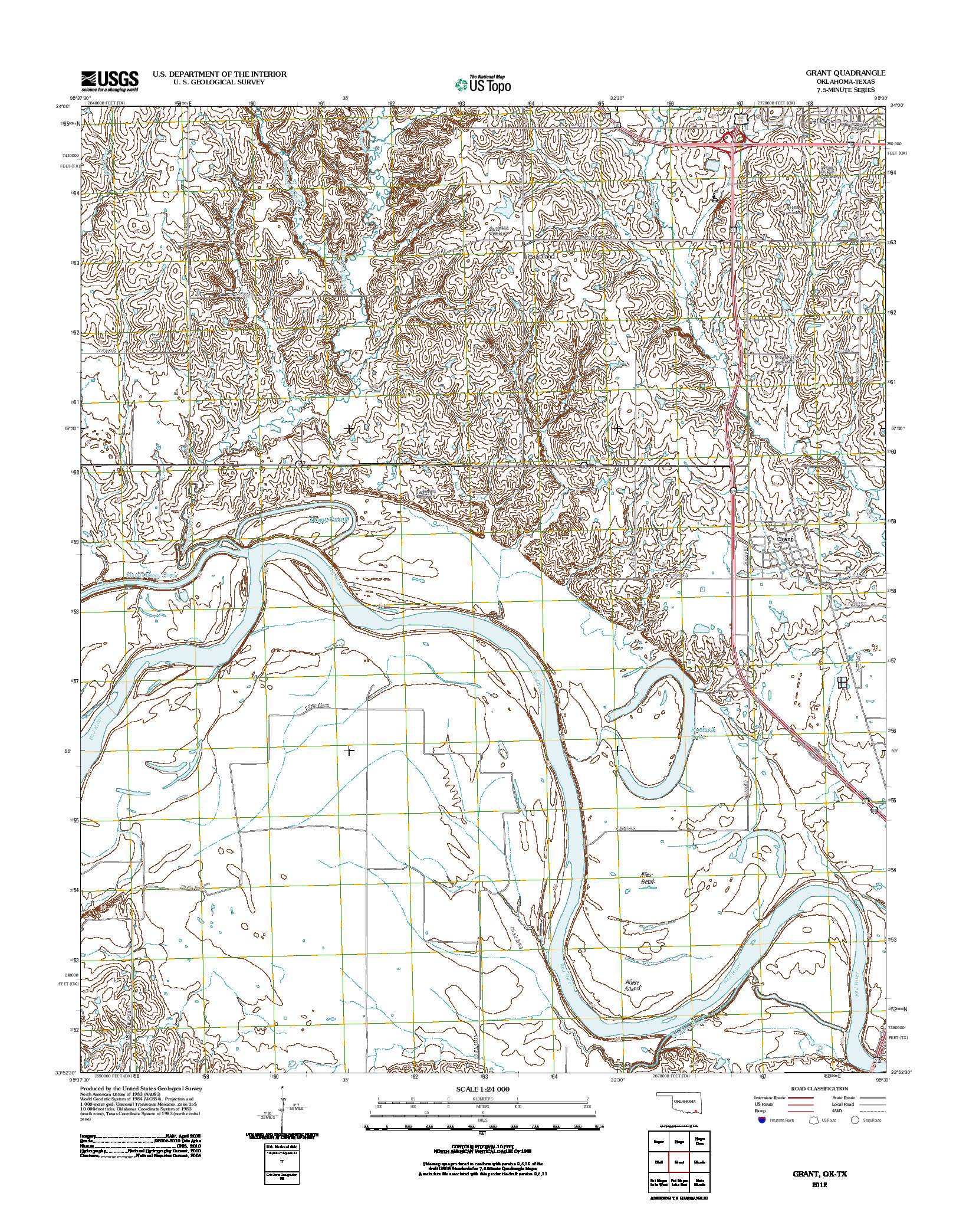 USGS US TOPO 7.5-MINUTE MAP FOR GRANT, OK-TX 2012