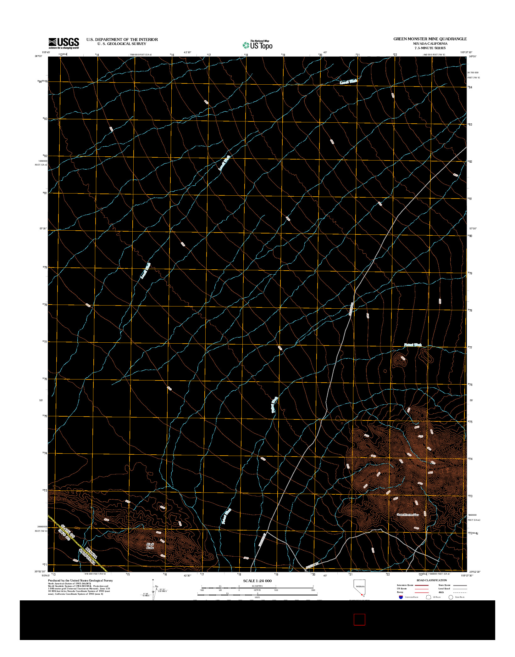 USGS US TOPO 7.5-MINUTE MAP FOR GREEN MONSTER MINE, NV-CA 2012