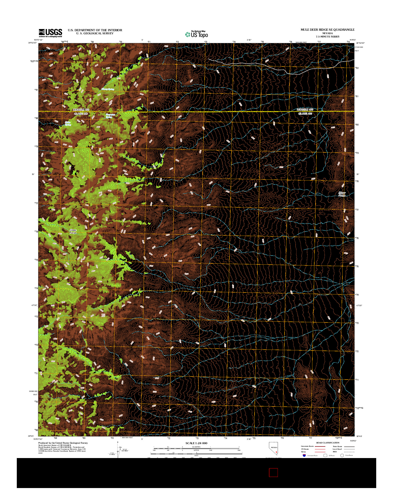 USGS US TOPO 7.5-MINUTE MAP FOR MULE DEER RIDGE SE, NV 2012