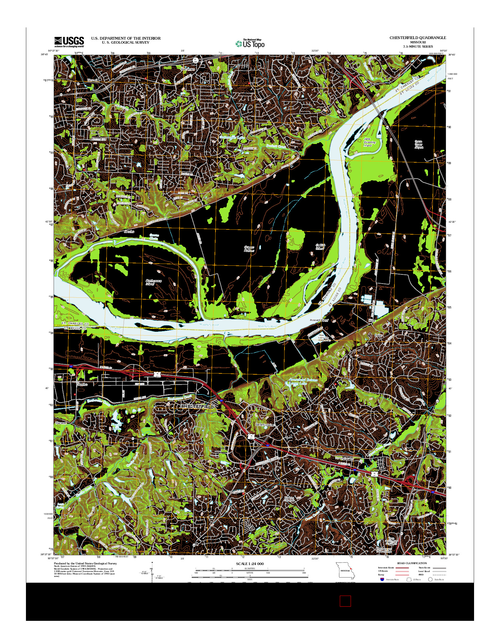 USGS US TOPO 7.5-MINUTE MAP FOR CHESTERFIELD, MO 2012