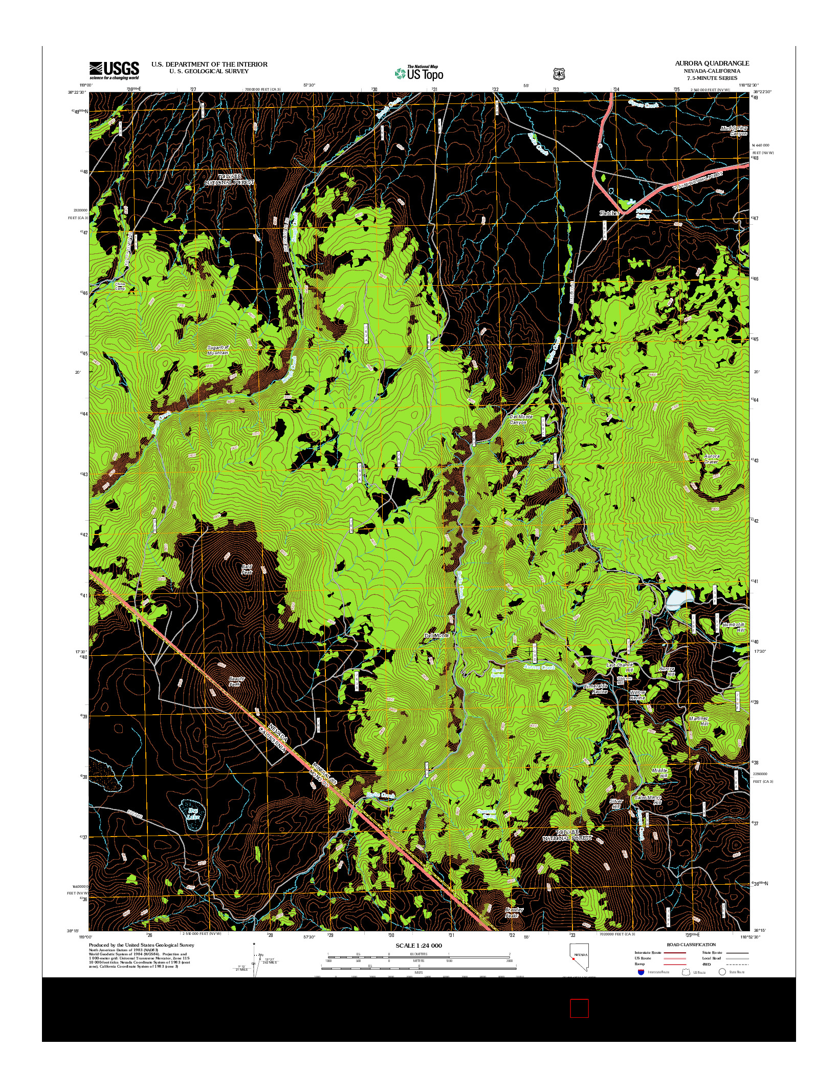 USGS US TOPO 7.5-MINUTE MAP FOR AURORA, NV-CA 2012