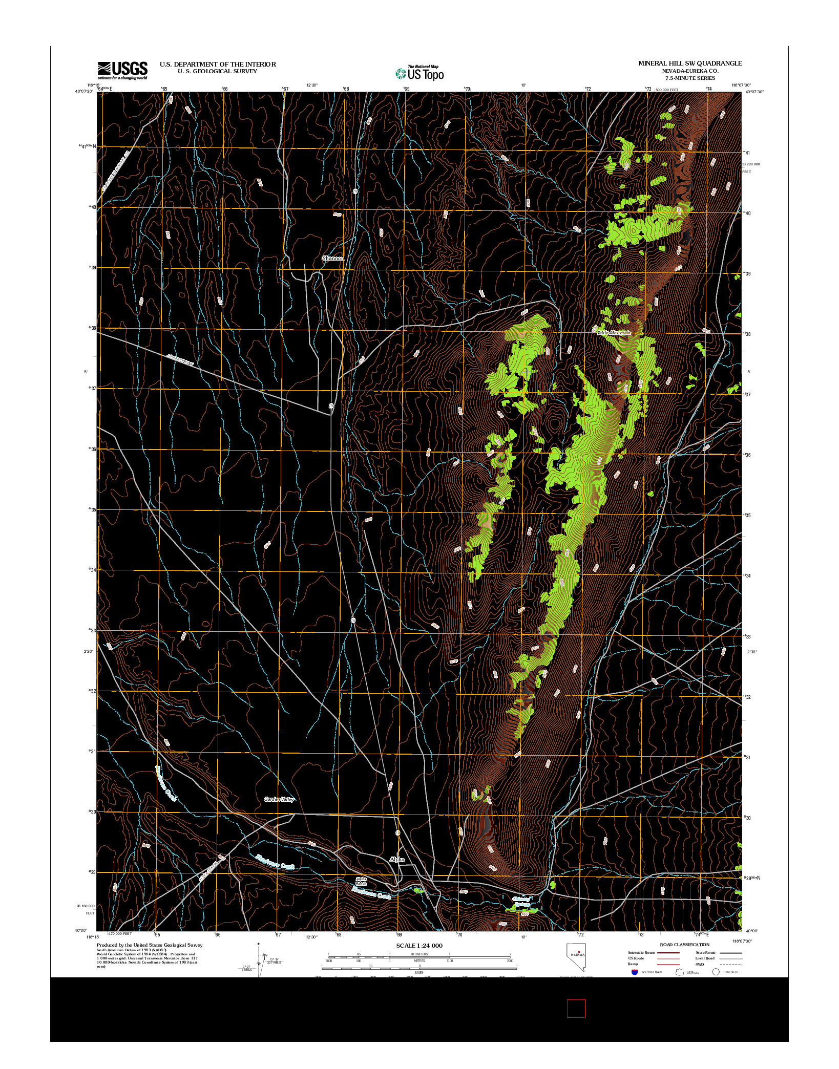 USGS US TOPO 7.5-MINUTE MAP FOR MINERAL HILL SW, NV 2012