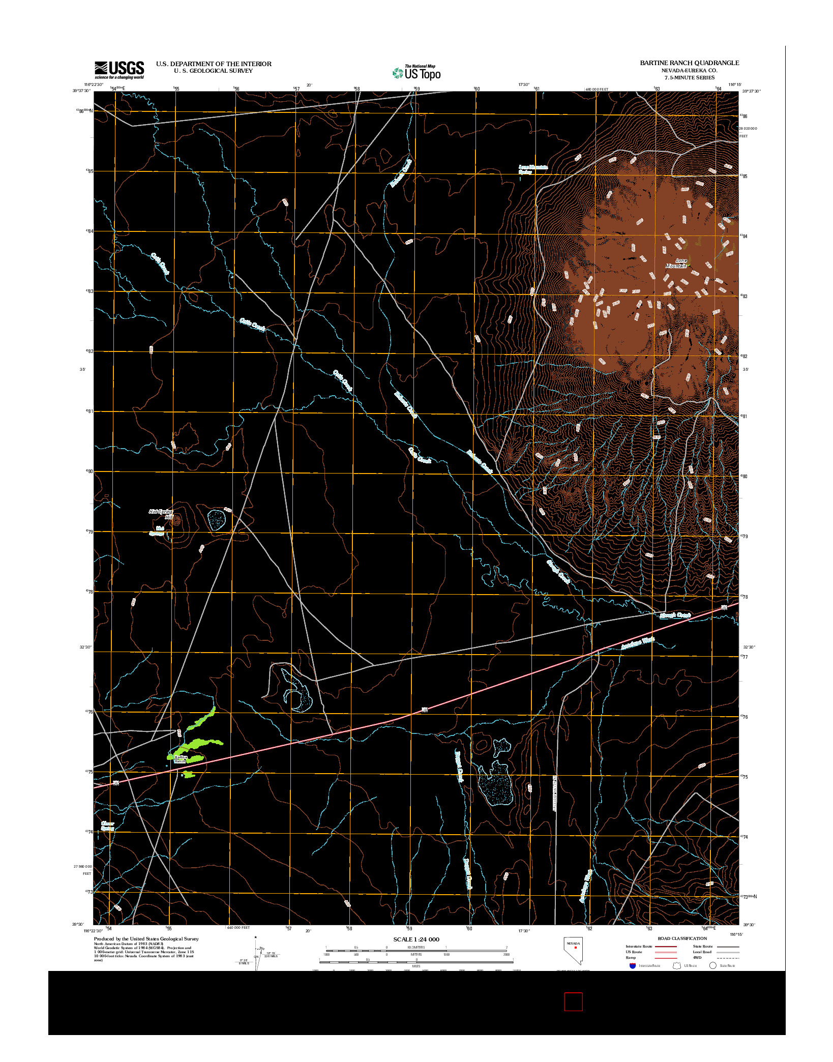 USGS US TOPO 7.5-MINUTE MAP FOR BARTINE RANCH, NV 2012