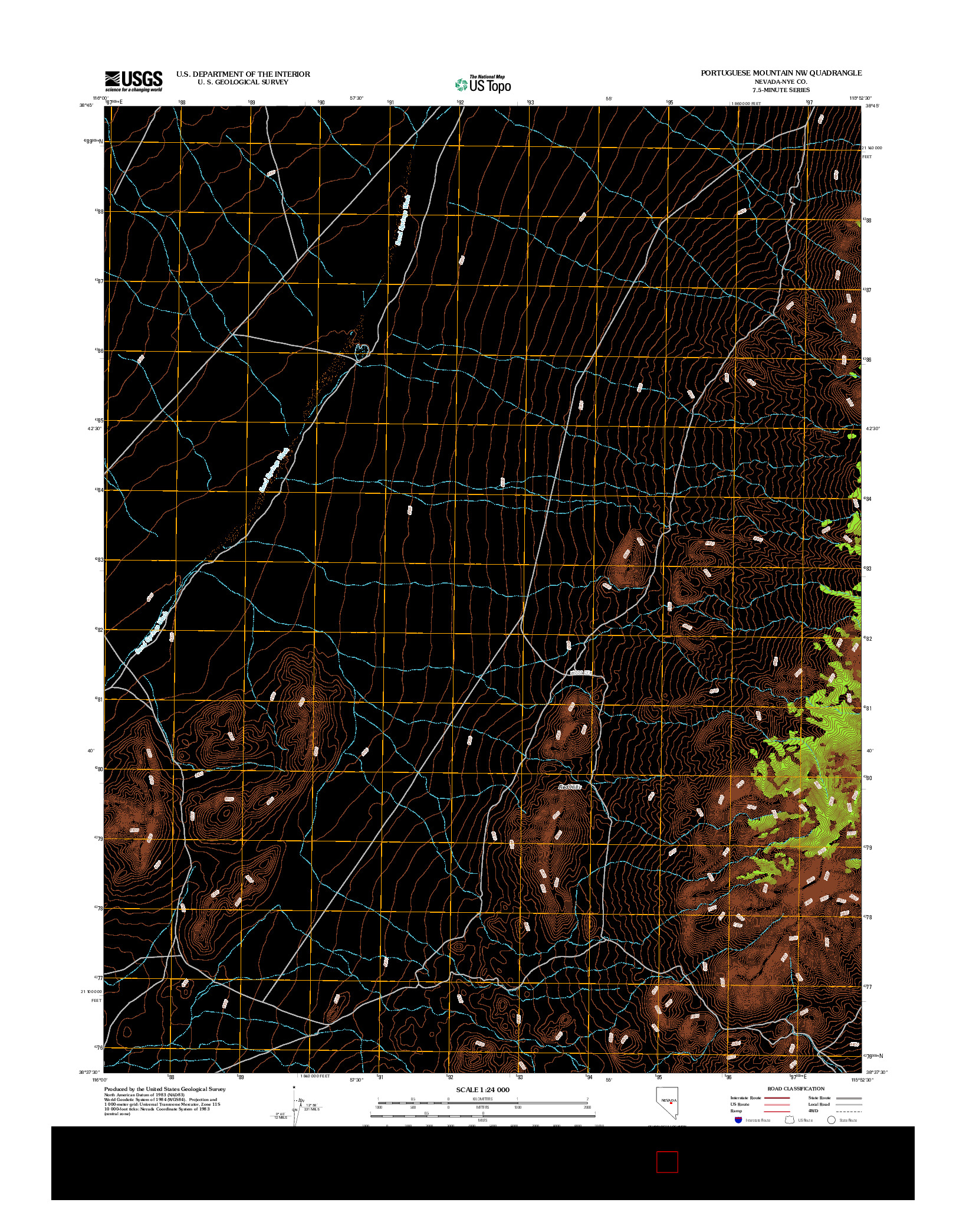 USGS US TOPO 7.5-MINUTE MAP FOR PORTUGUESE MOUNTAIN NW, NV 2012