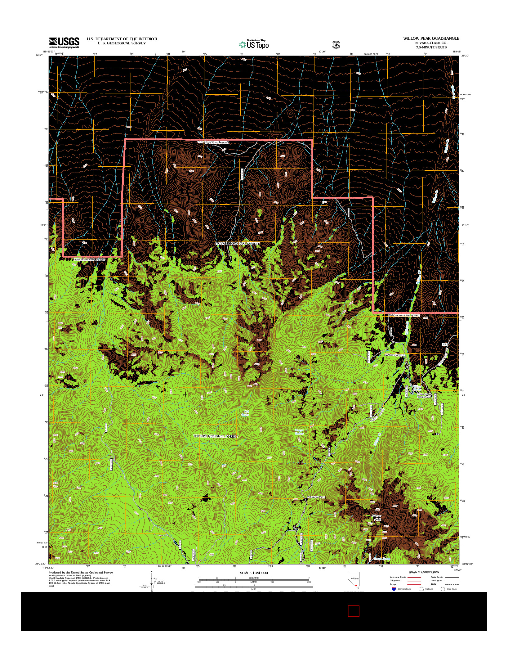 USGS US TOPO 7.5-MINUTE MAP FOR WILLOW PEAK, NV 2012