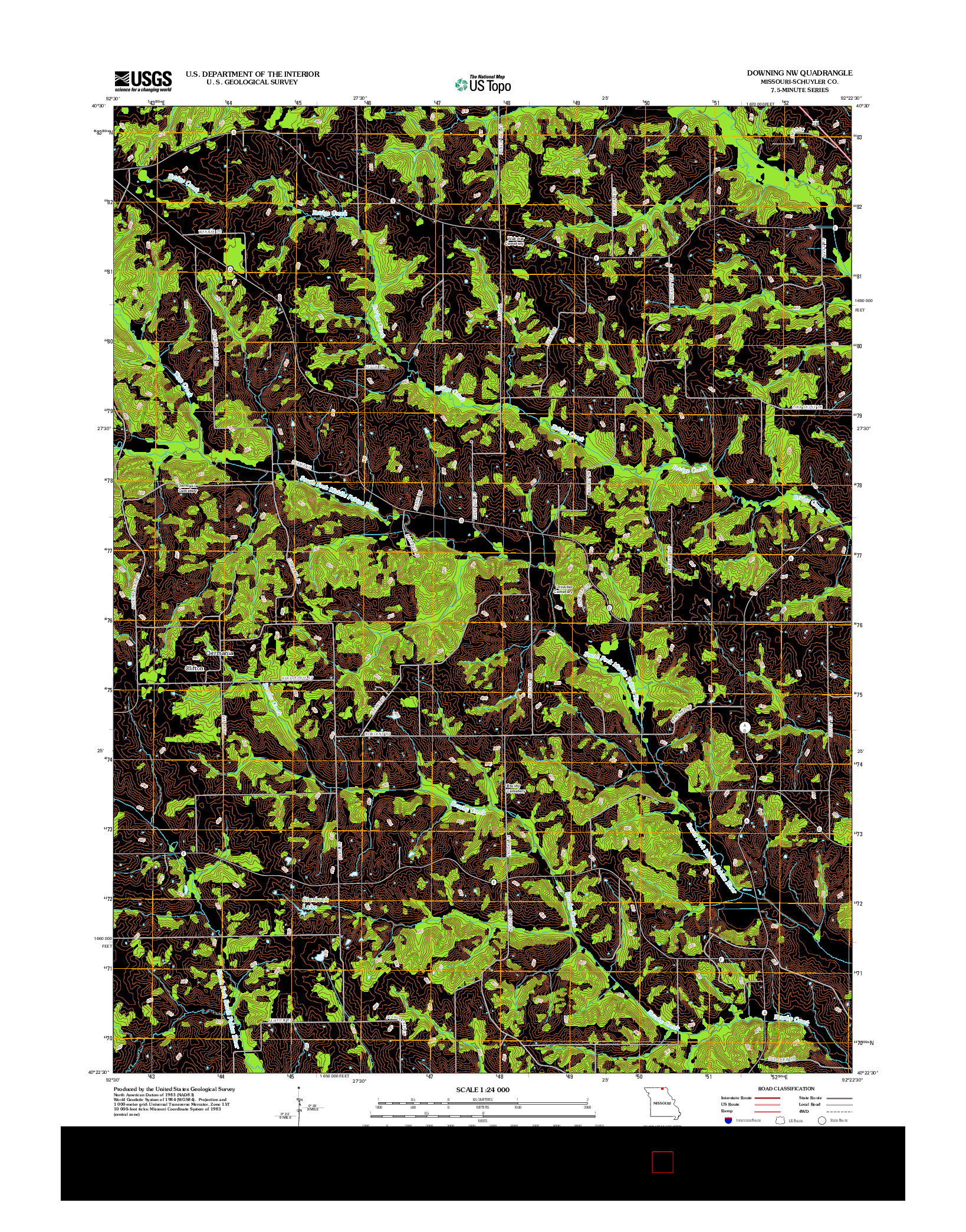 USGS US TOPO 7.5-MINUTE MAP FOR DOWNING NW, MO 2012