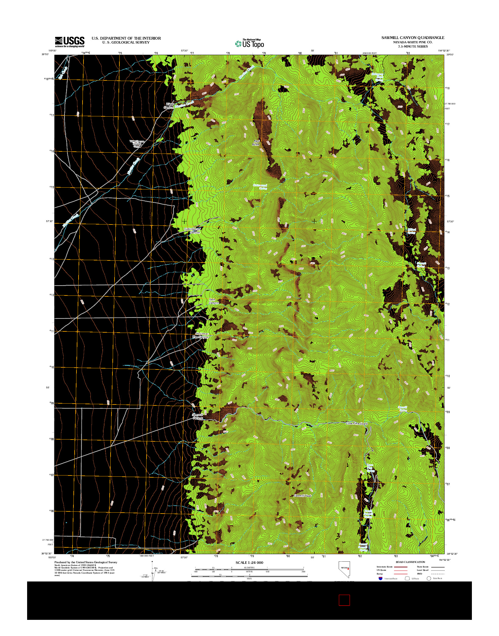 USGS US TOPO 7.5-MINUTE MAP FOR SAWMILL CANYON, NV 2012