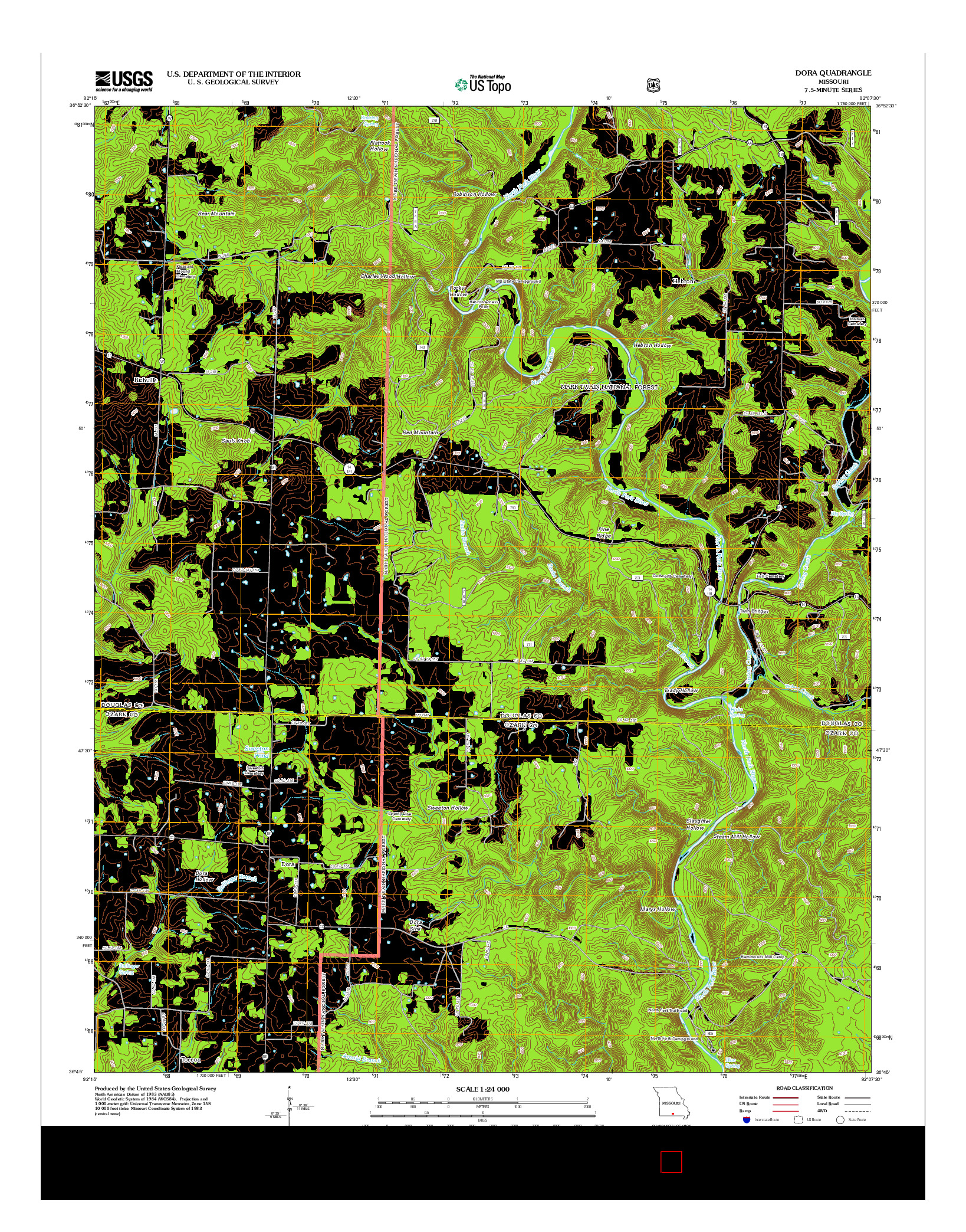 USGS US TOPO 7.5-MINUTE MAP FOR DORA, MO 2012