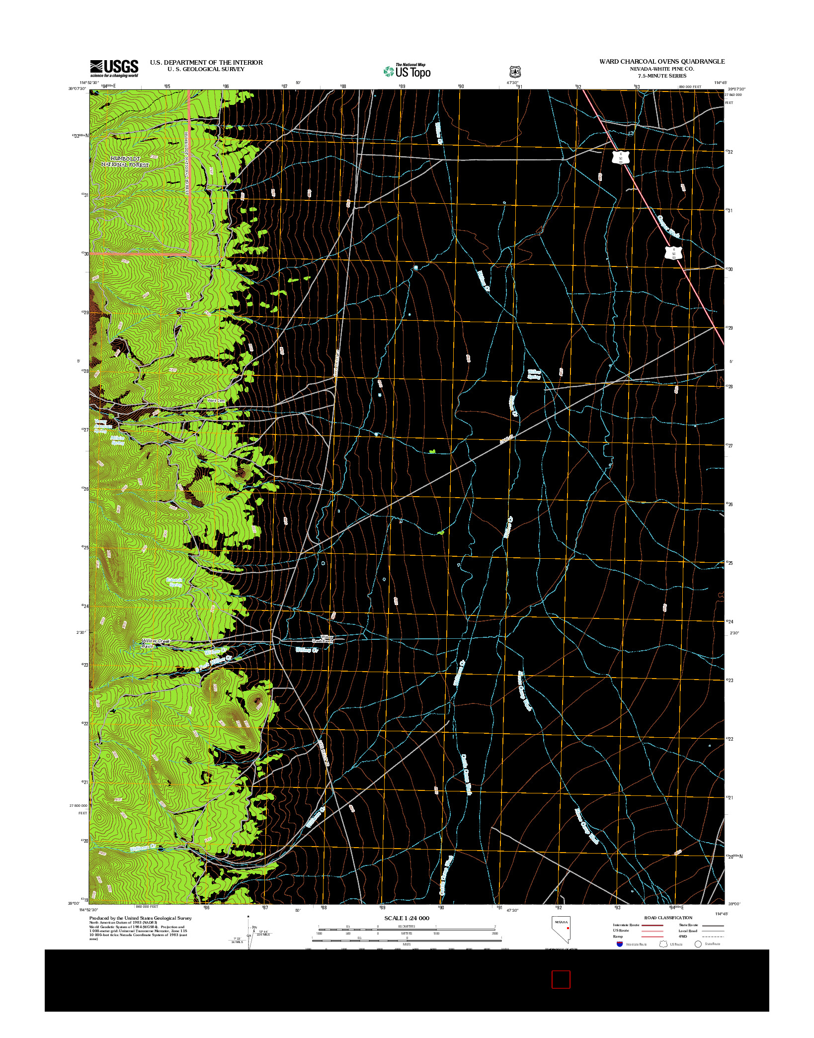 USGS US TOPO 7.5-MINUTE MAP FOR WARD CHARCOAL OVENS, NV 2012