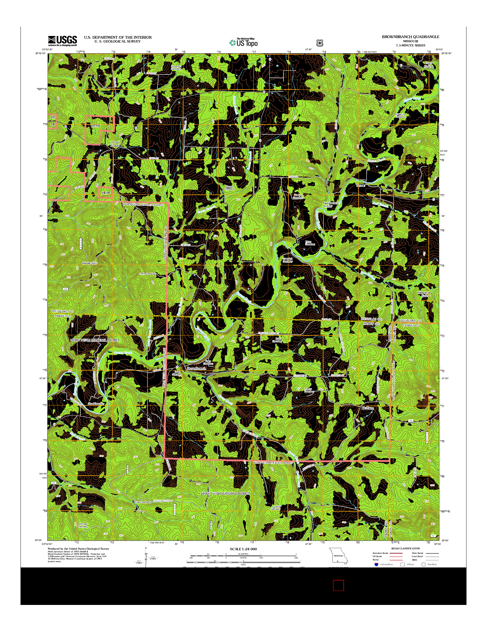 USGS US TOPO 7.5-MINUTE MAP FOR BROWNBRANCH, MO 2012