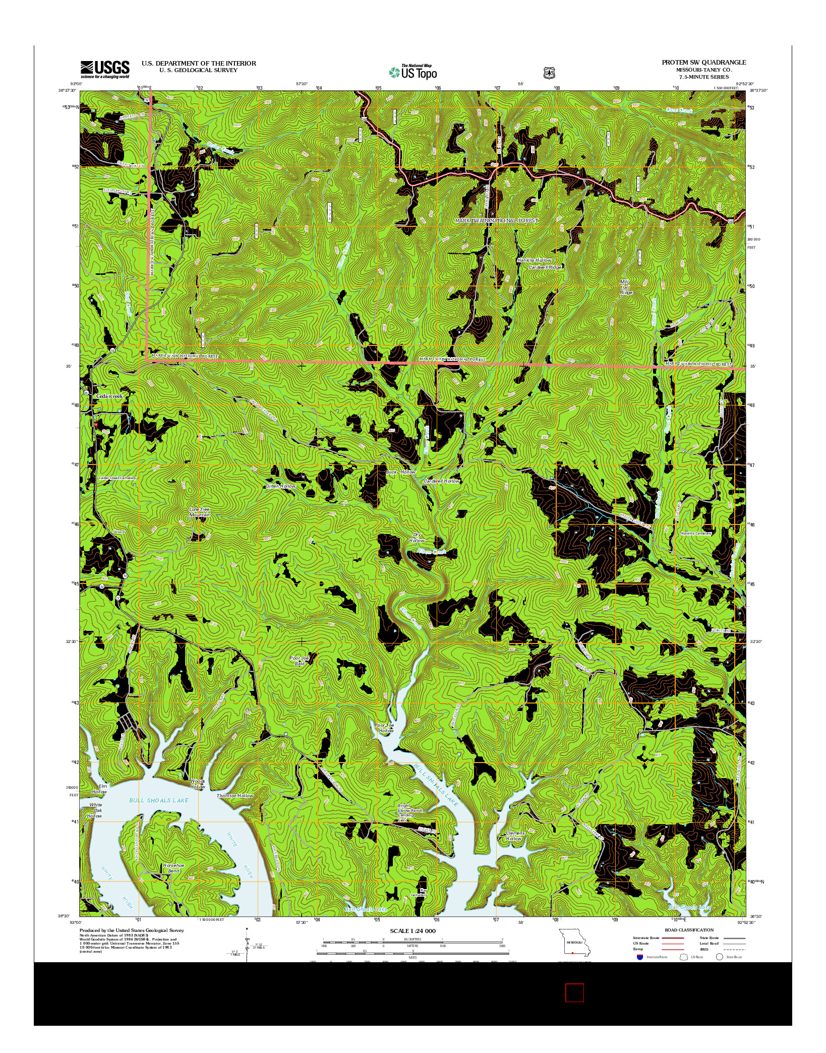 USGS US TOPO 7.5-MINUTE MAP FOR PROTEM SW, MO 2012