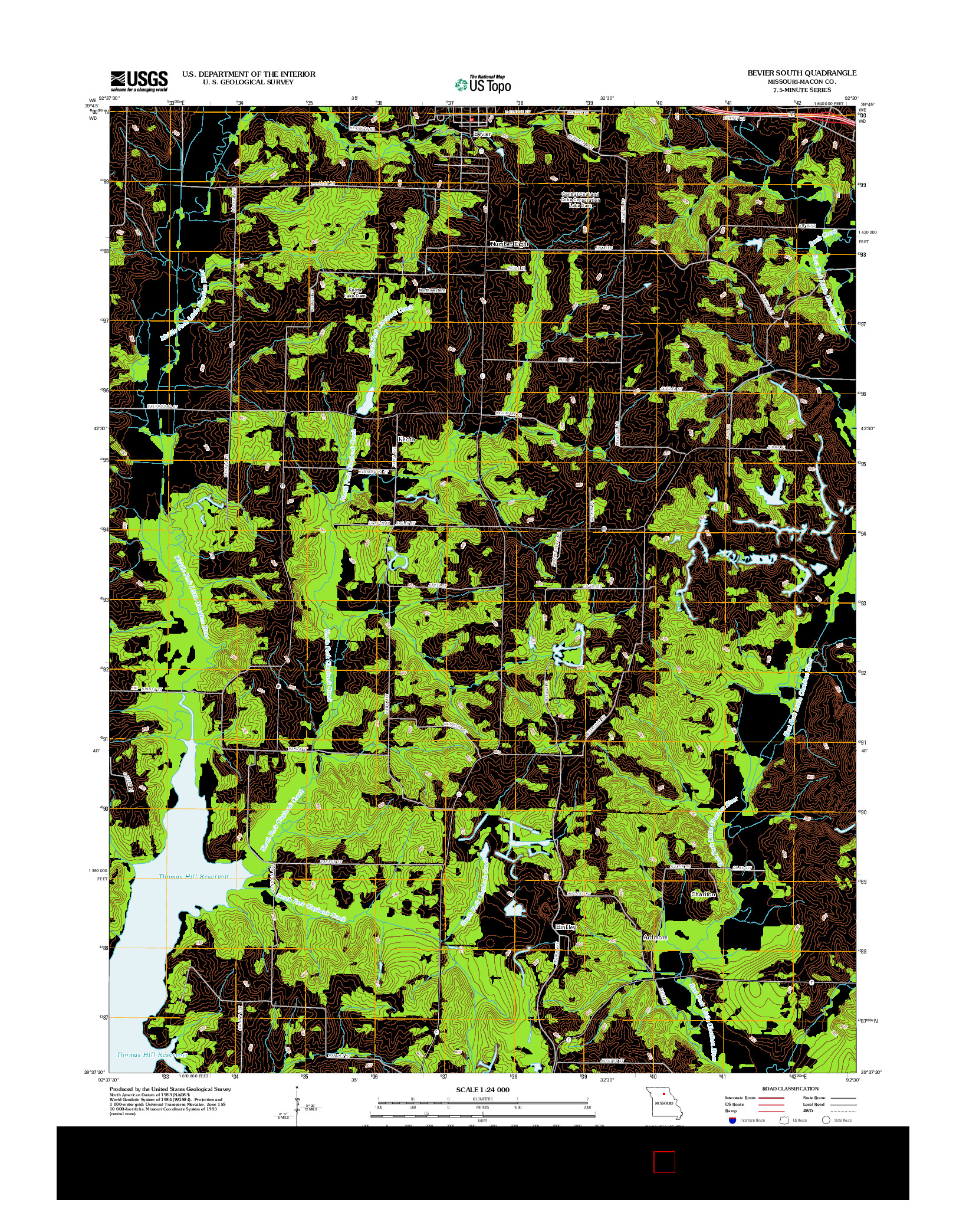 USGS US TOPO 7.5-MINUTE MAP FOR BEVIER SOUTH, MO 2012