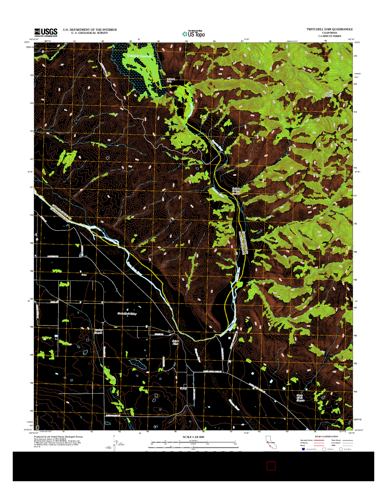 USGS US TOPO 7.5-MINUTE MAP FOR TWITCHELL DAM, CA 2012