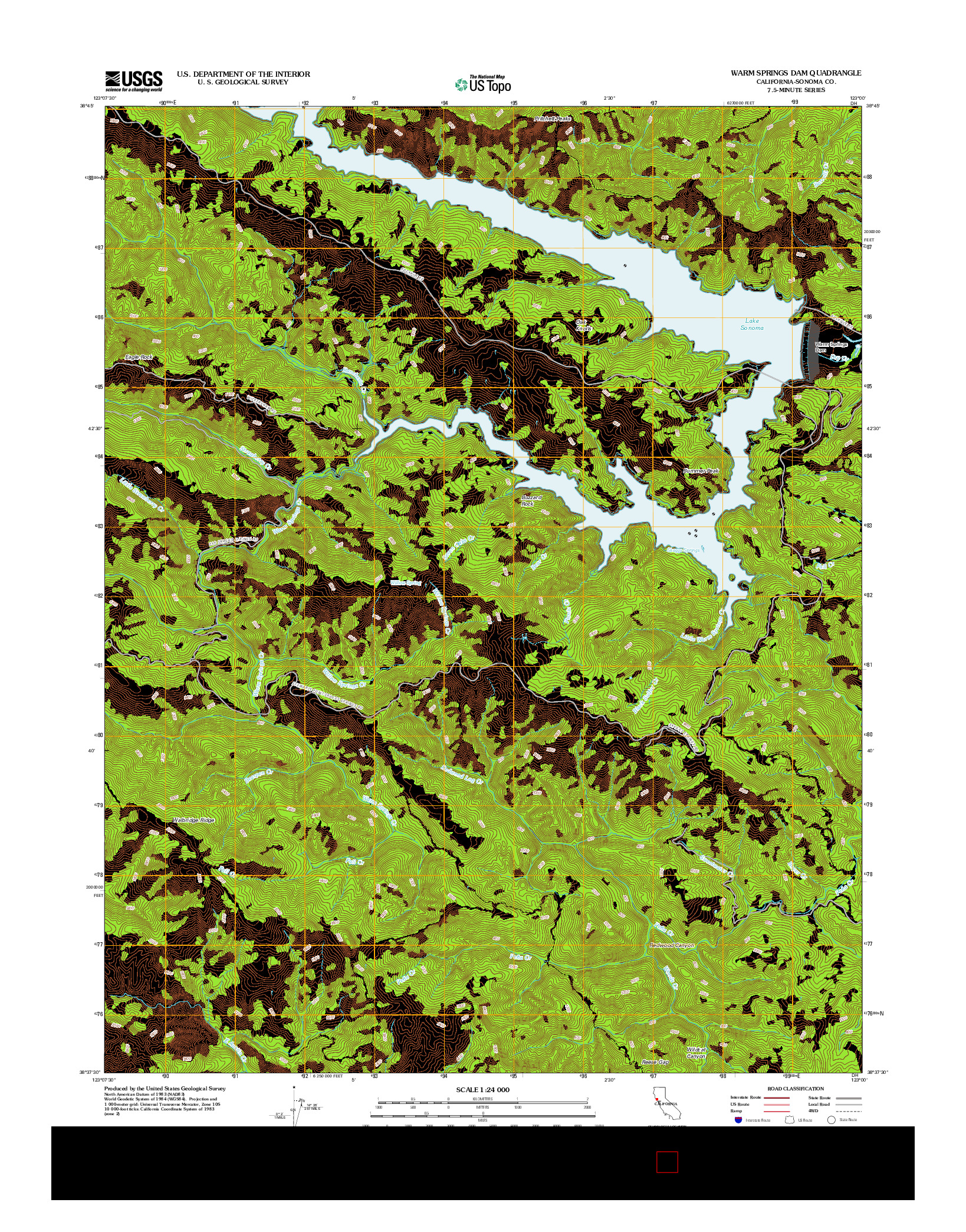 USGS US TOPO 7.5-MINUTE MAP FOR WARM SPRINGS DAM, CA 2012