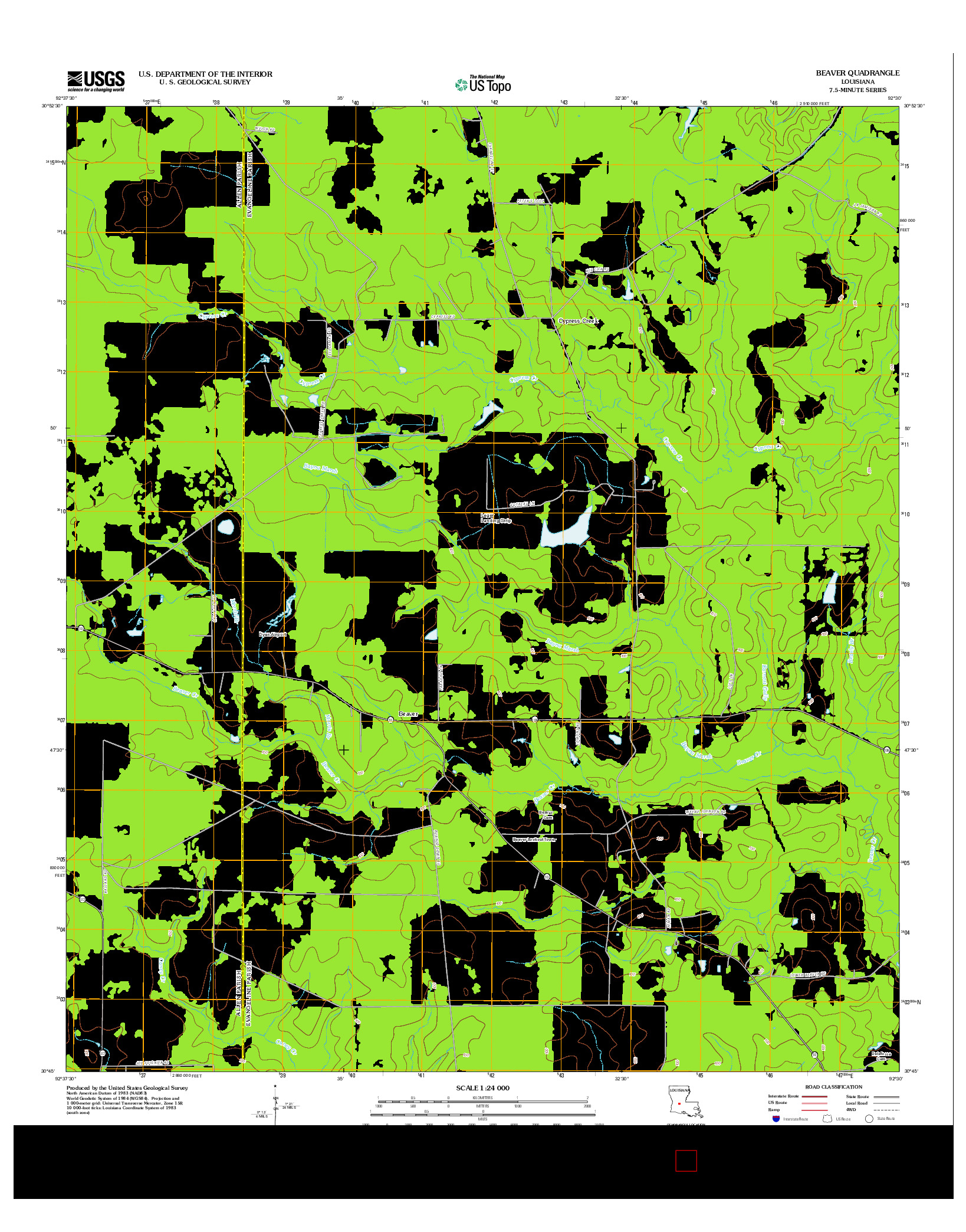 USGS US TOPO 7.5-MINUTE MAP FOR BEAVER, LA 2012