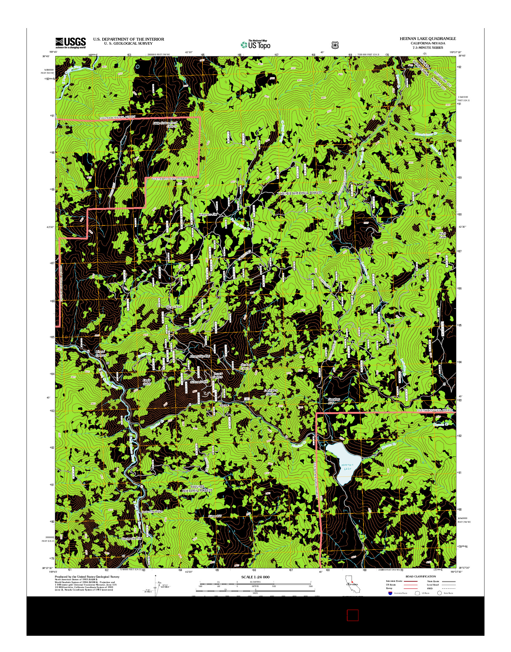 USGS US TOPO 7.5-MINUTE MAP FOR HEENAN LAKE, CA-NV 2012