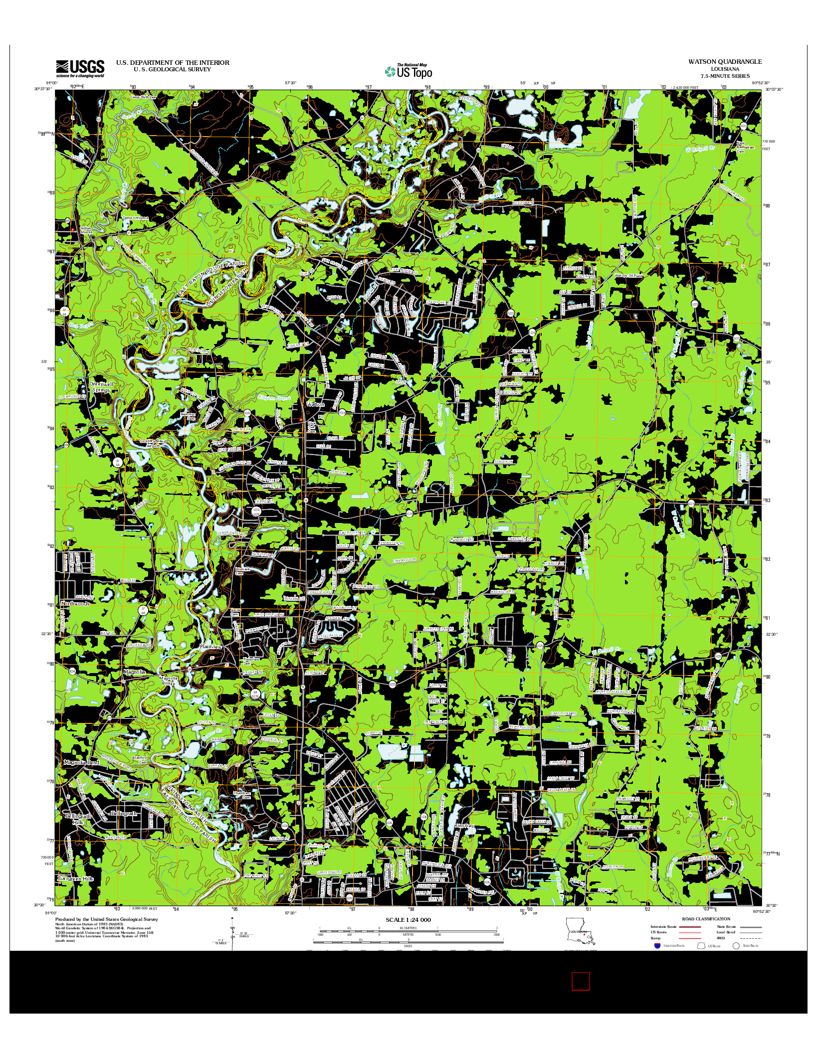 USGS US TOPO 7.5-MINUTE MAP FOR WATSON, LA 2012