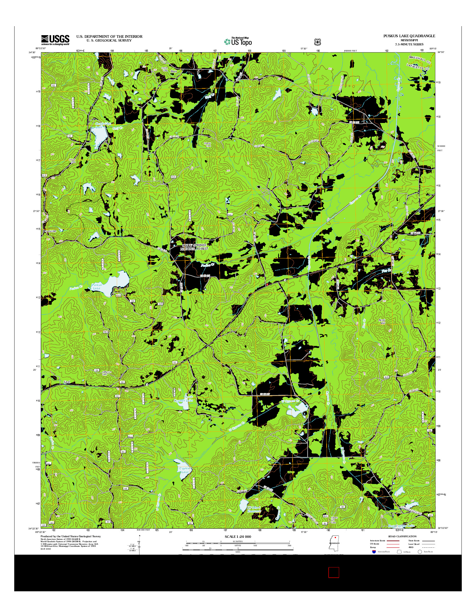 USGS US TOPO 7.5-MINUTE MAP FOR PUSKUS LAKE, MS 2012
