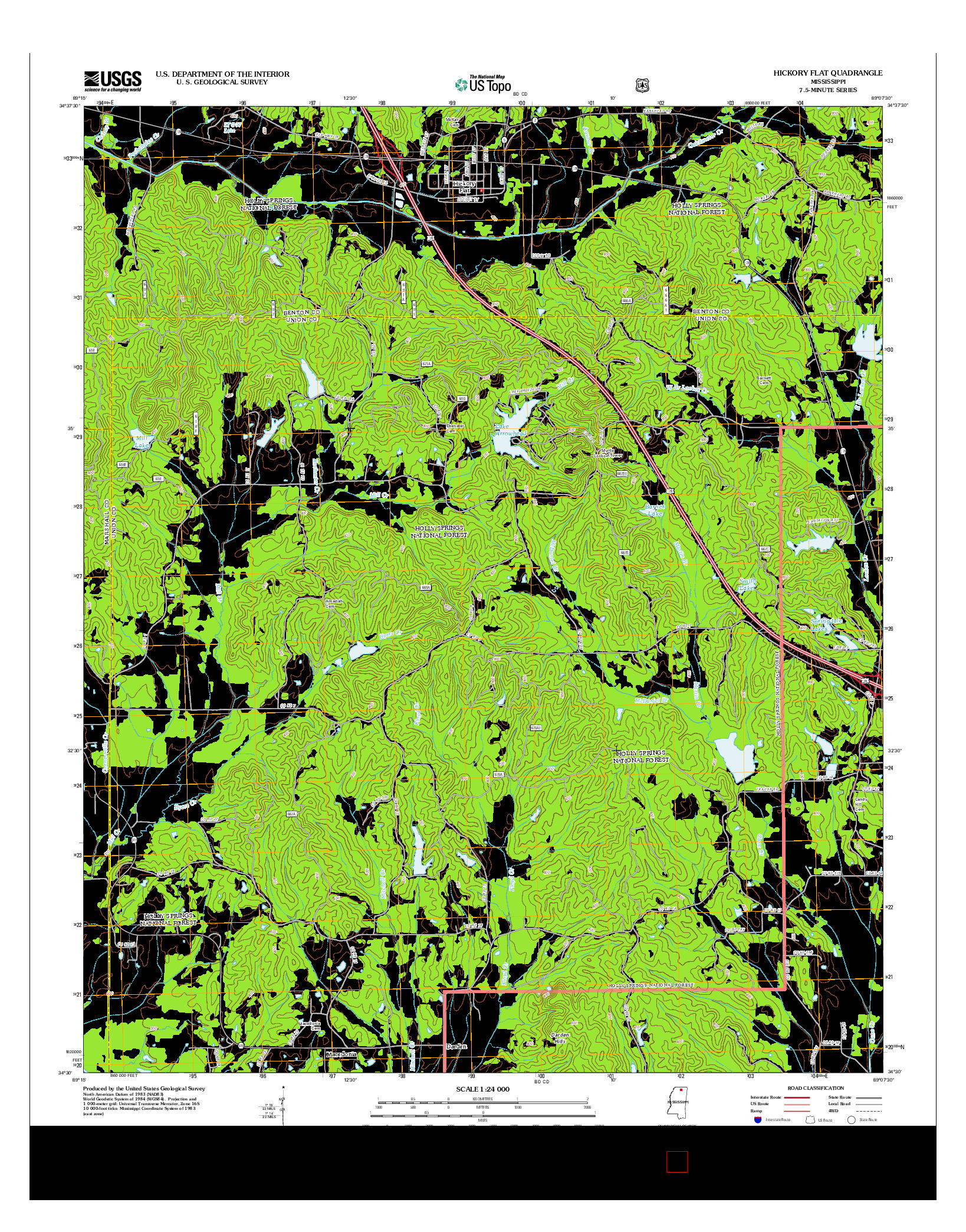 USGS US TOPO 7.5-MINUTE MAP FOR HICKORY FLAT, MS 2012