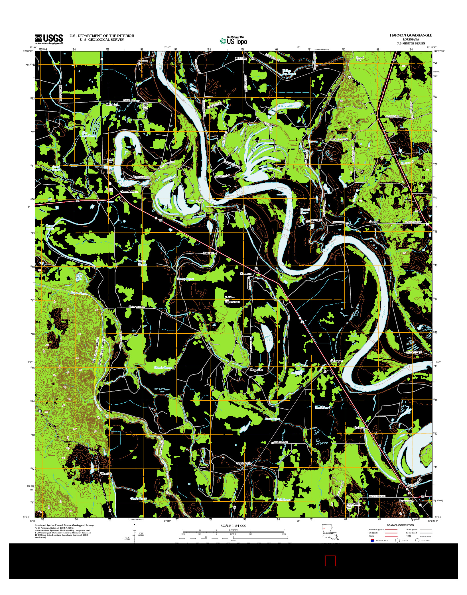 USGS US TOPO 7.5-MINUTE MAP FOR HARMON, LA 2012