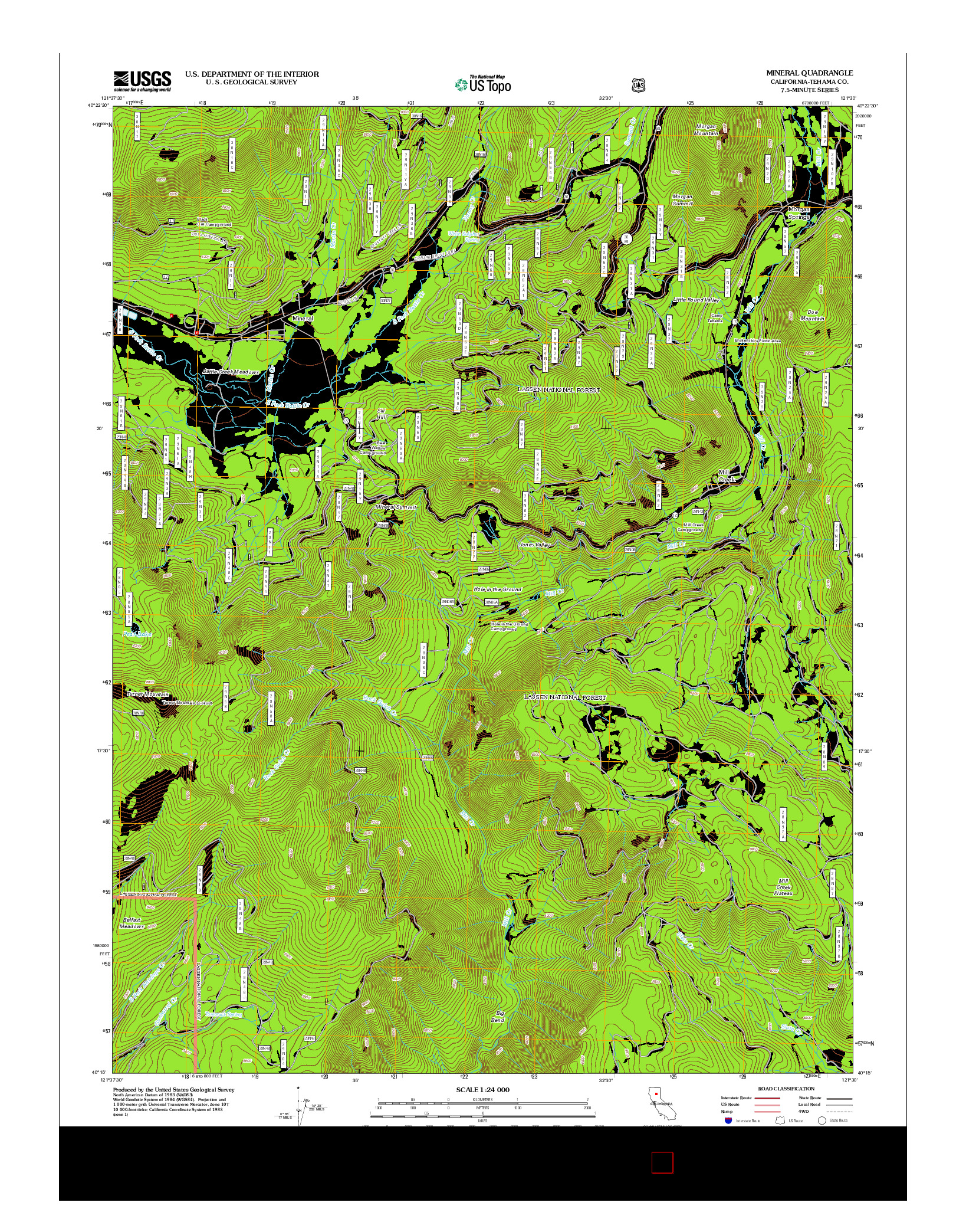 USGS US TOPO 7.5-MINUTE MAP FOR MINERAL, CA 2012