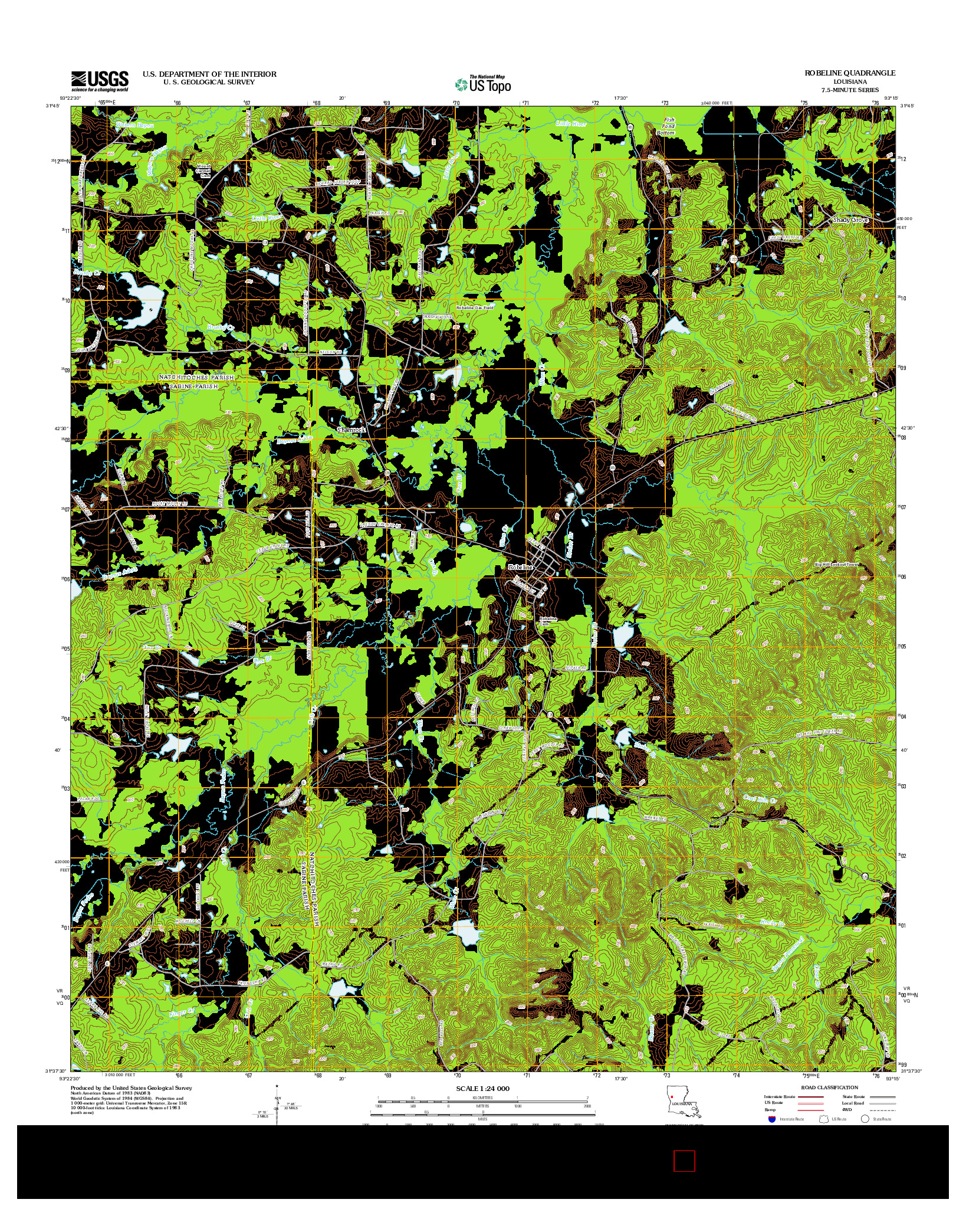 USGS US TOPO 7.5-MINUTE MAP FOR ROBELINE, LA 2012