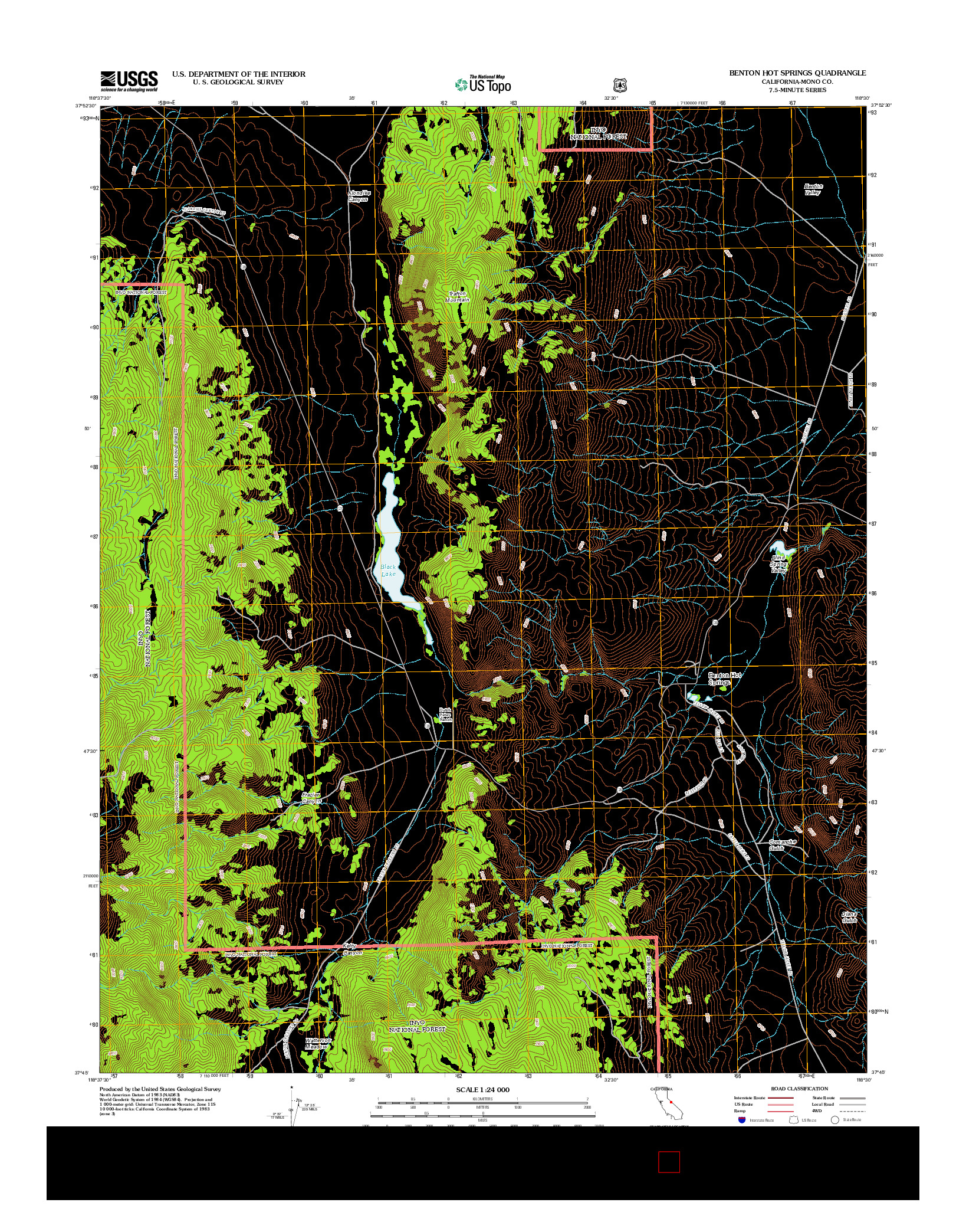 USGS US TOPO 7.5-MINUTE MAP FOR BENTON HOT SPRINGS, CA 2012