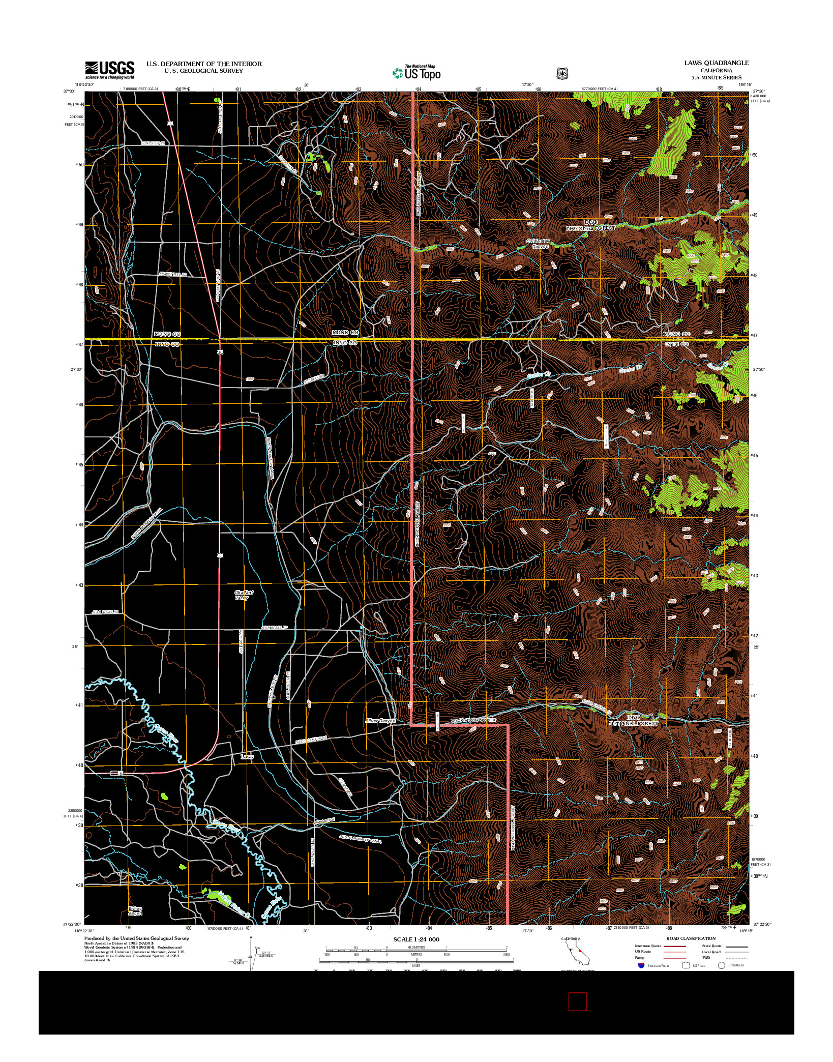 USGS US TOPO 7.5-MINUTE MAP FOR LAWS, CA 2012