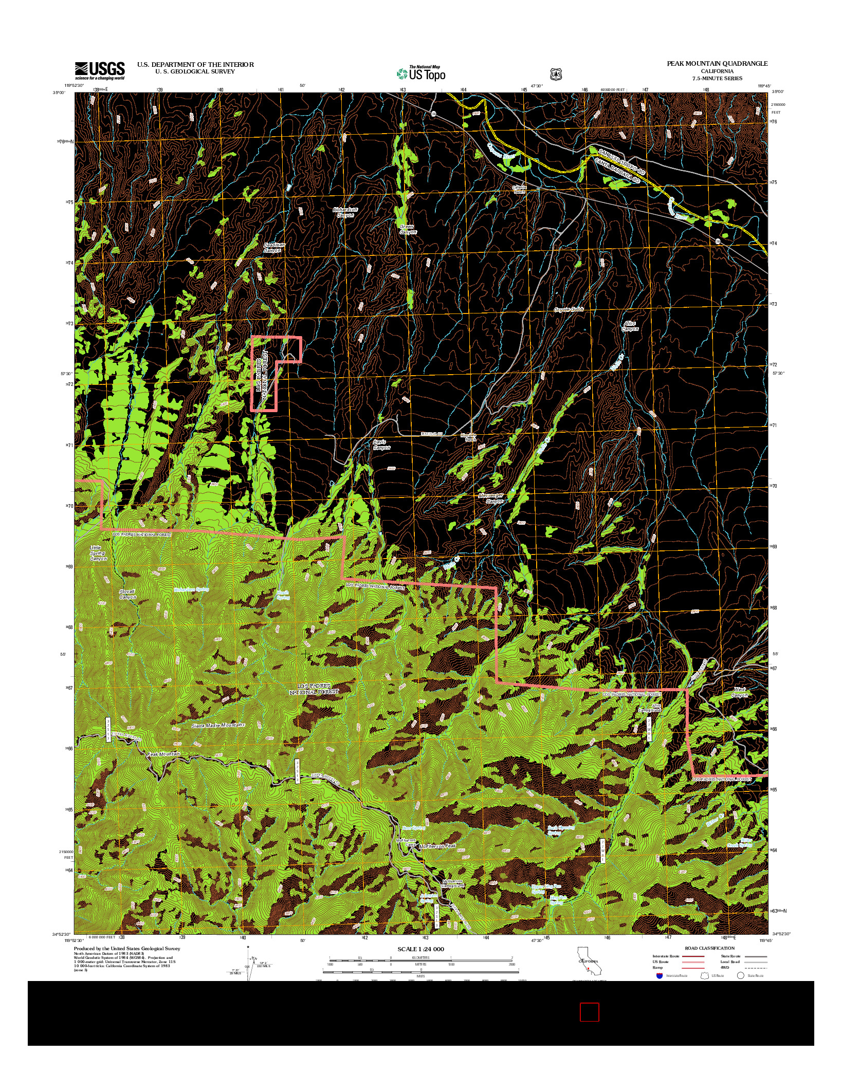 USGS US TOPO 7.5-MINUTE MAP FOR PEAK MOUNTAIN, CA 2012