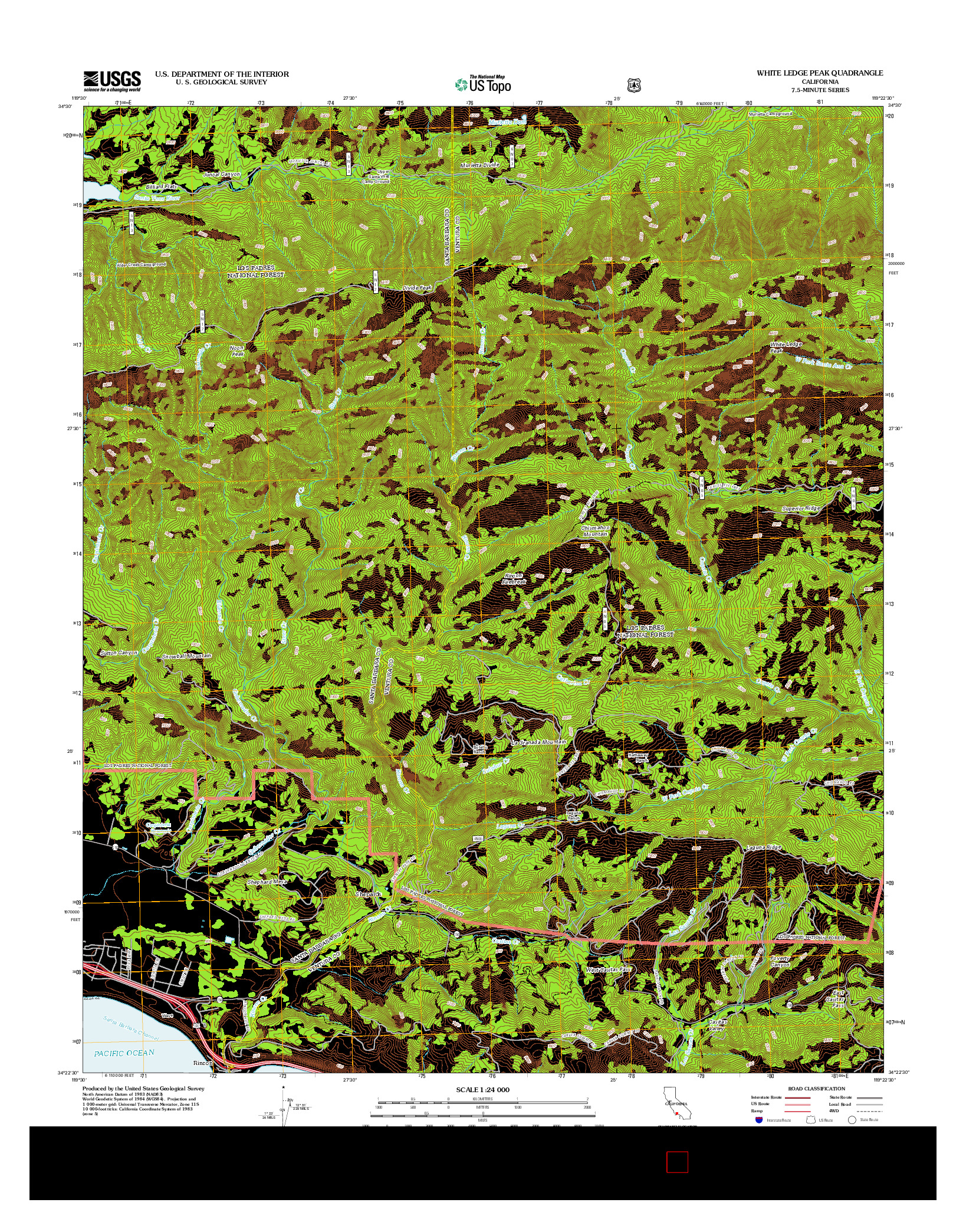 USGS US TOPO 7.5-MINUTE MAP FOR WHITE LEDGE PEAK, CA 2012