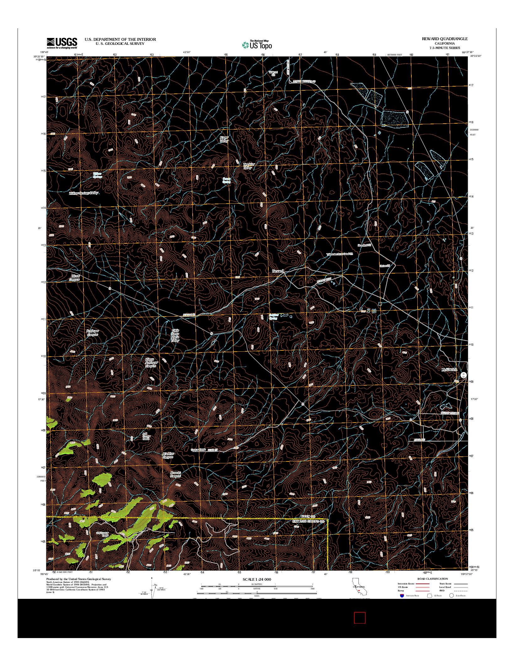 USGS US TOPO 7.5-MINUTE MAP FOR REWARD, CA 2012