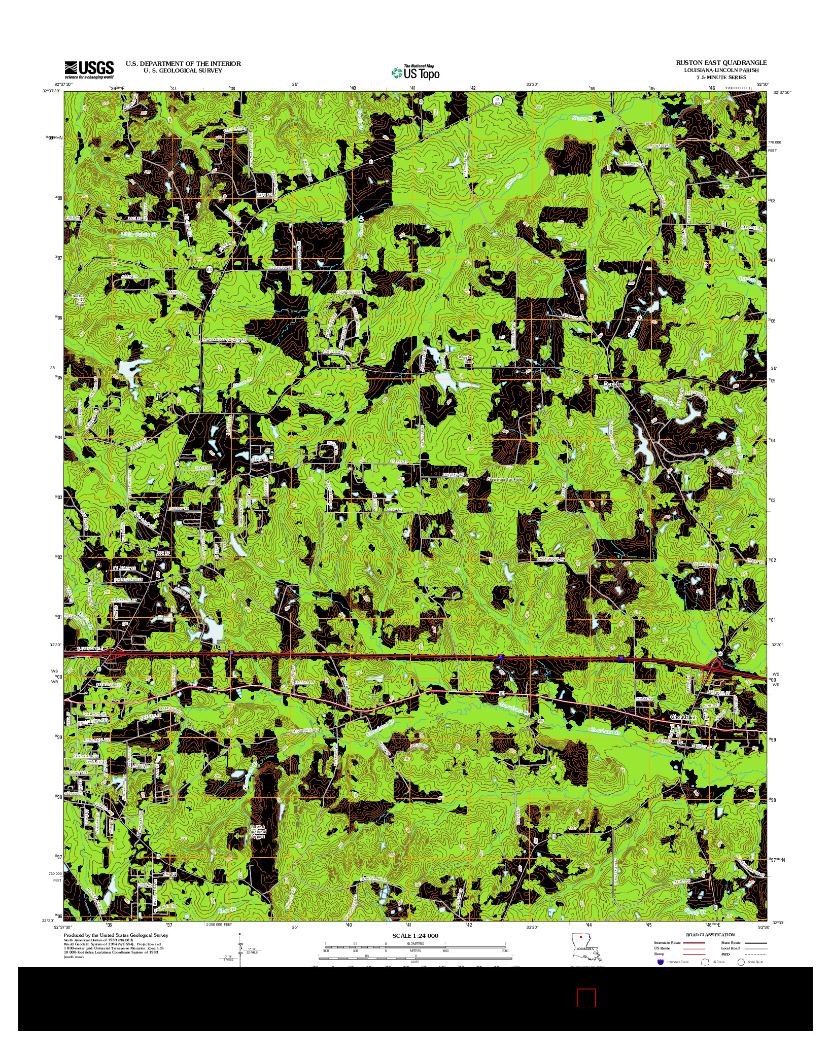 USGS US TOPO 7.5-MINUTE MAP FOR RUSTON EAST, LA 2012