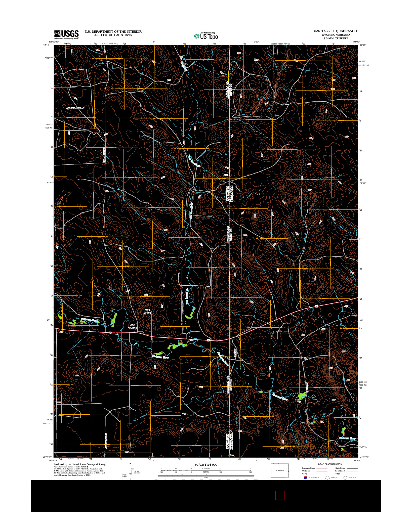 USGS US TOPO 7.5-MINUTE MAP FOR VAN TASSELL, WY-NE 2012