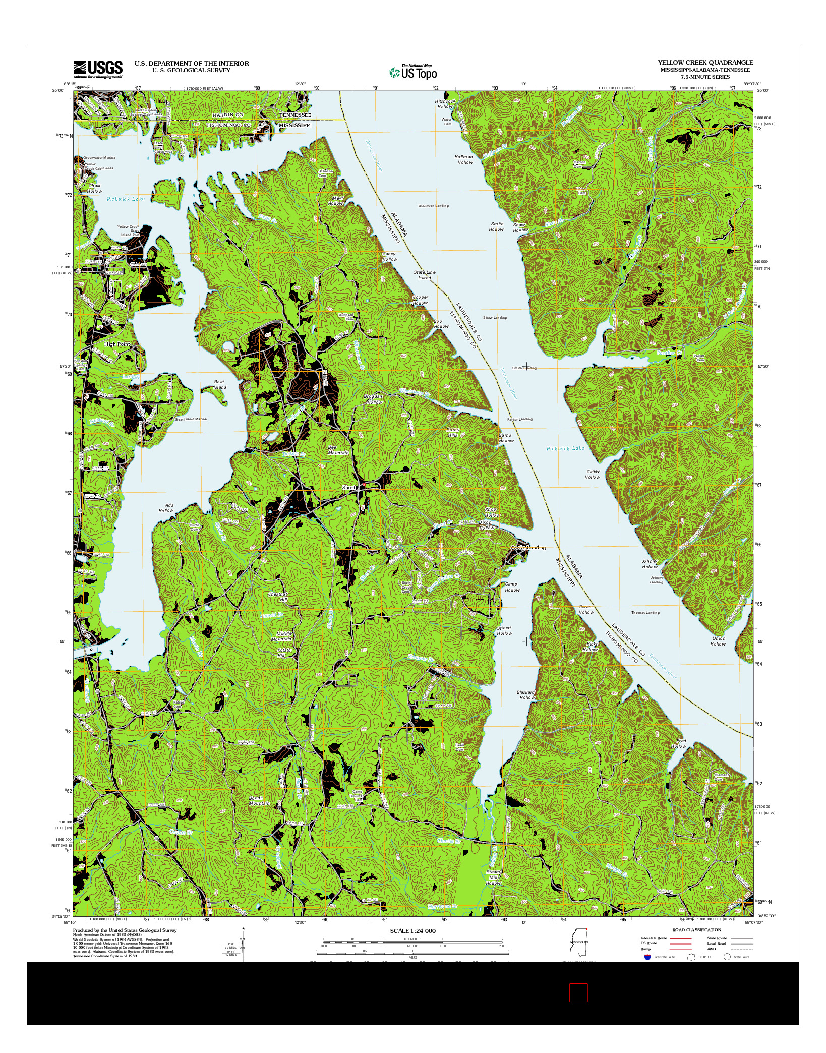 USGS US TOPO 7.5-MINUTE MAP FOR YELLOW CREEK, MS-AL-TN 2012