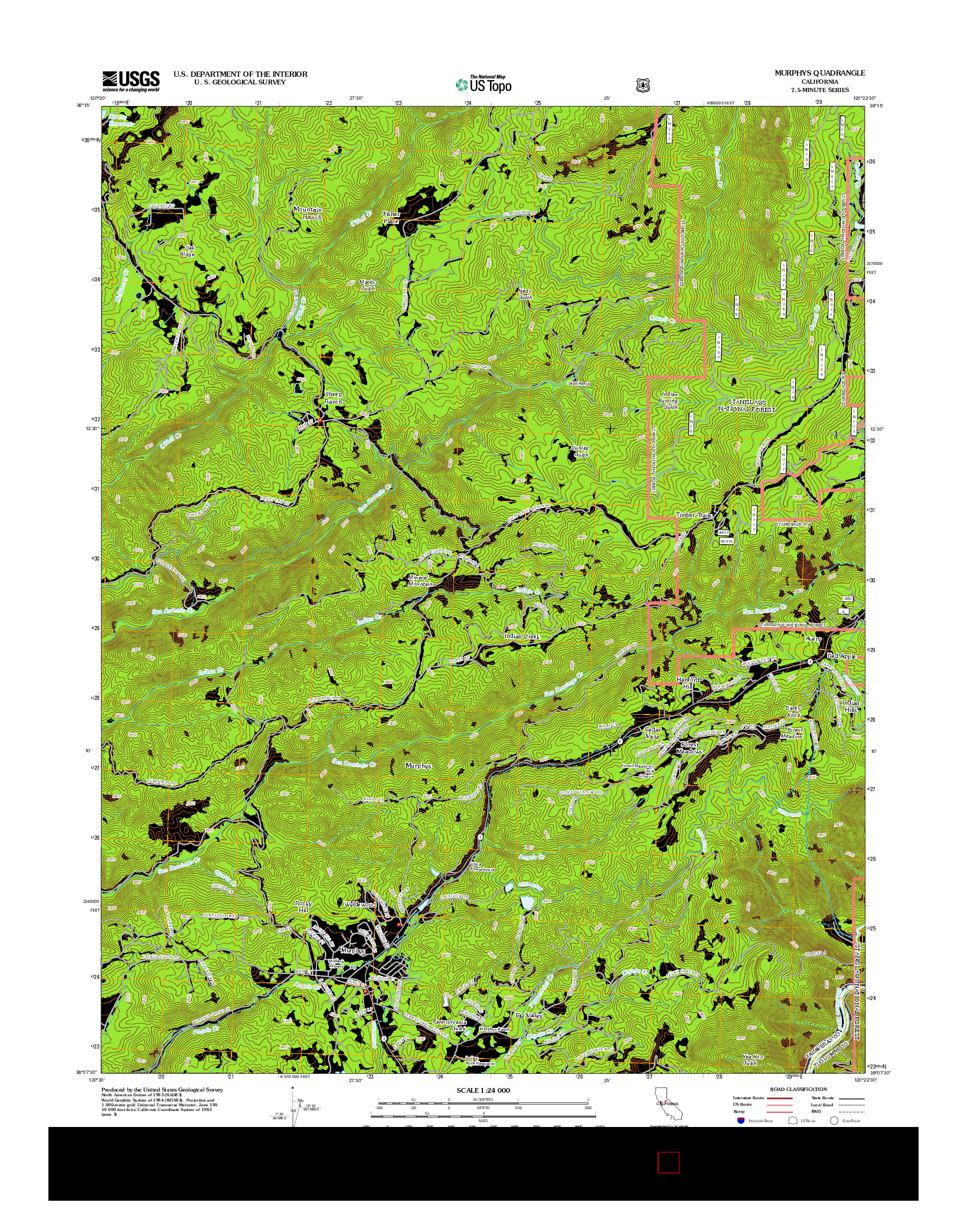 USGS US TOPO 7.5-MINUTE MAP FOR MURPHYS, CA 2012