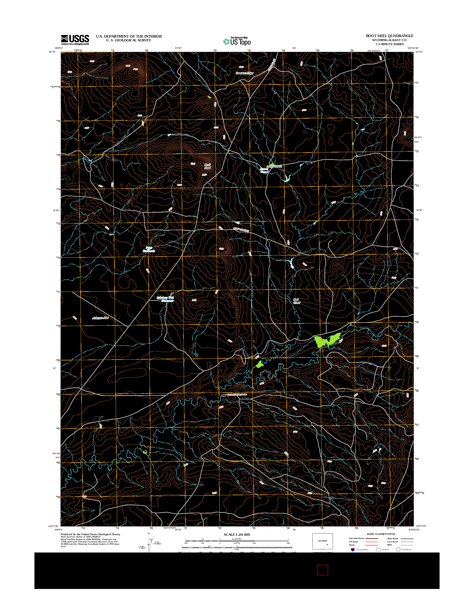 USGS US TOPO 7.5-MINUTE MAP FOR BOOT HEEL, WY 2012