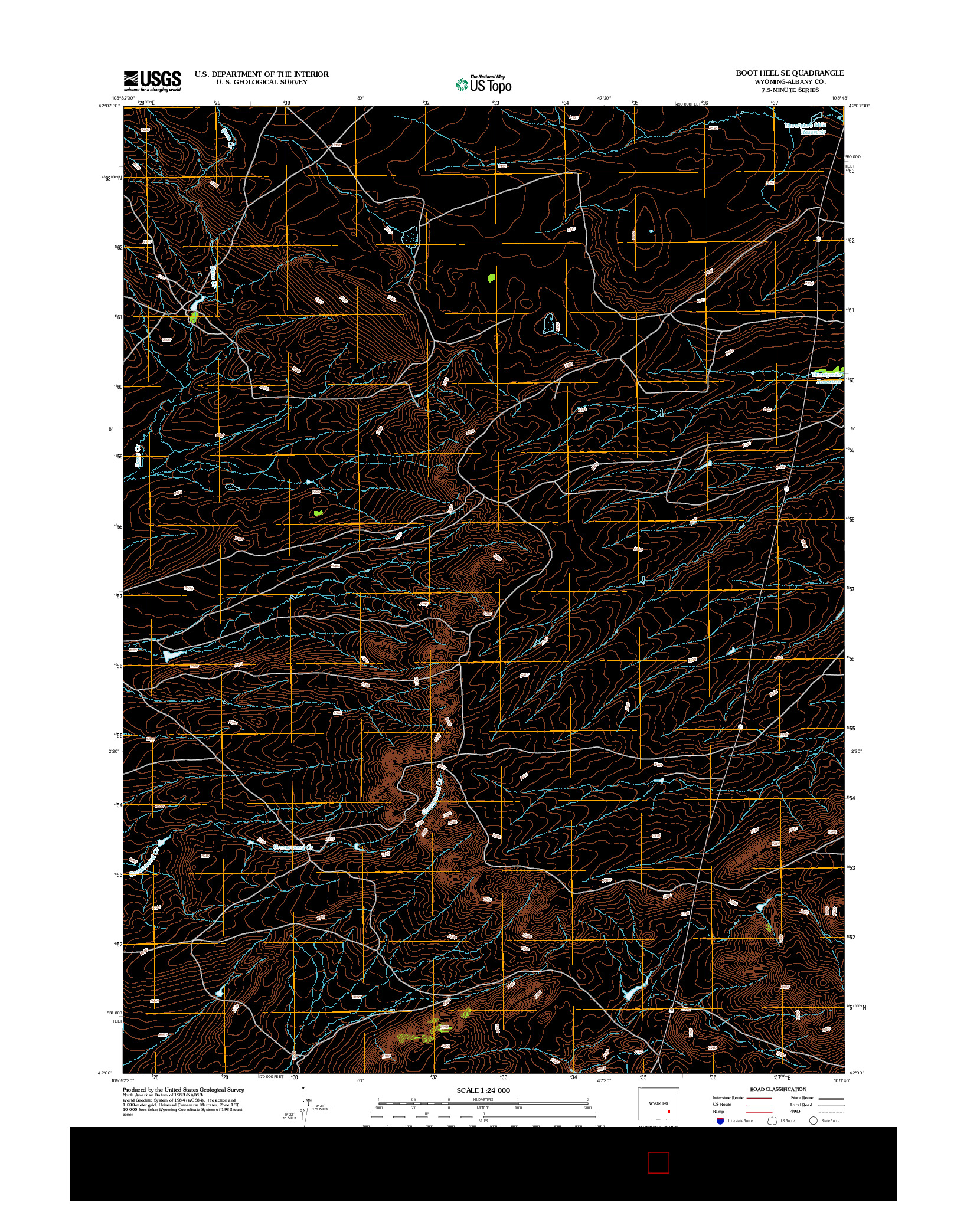 USGS US TOPO 7.5-MINUTE MAP FOR BOOT HEEL SE, WY 2012