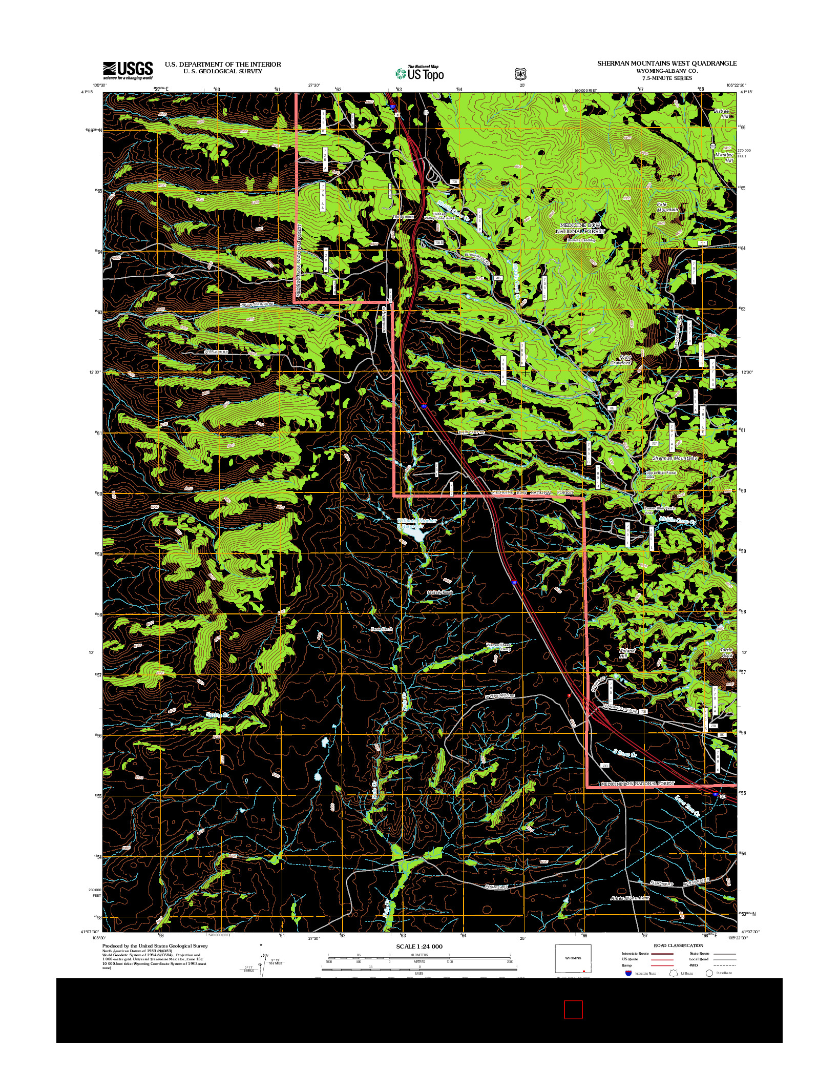 USGS US TOPO 7.5-MINUTE MAP FOR SHERMAN MOUNTAINS WEST, WY 2012