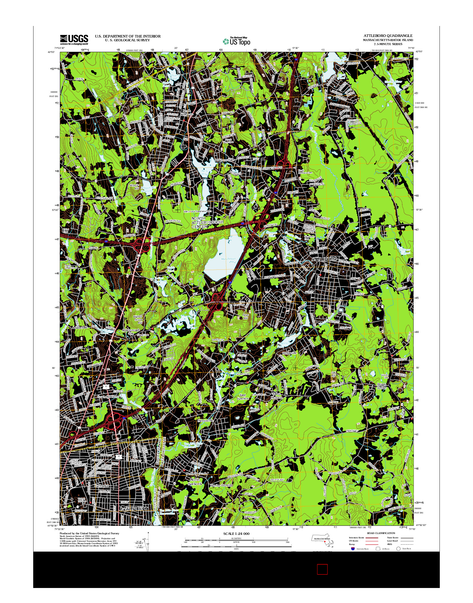 USGS US TOPO 7.5-MINUTE MAP FOR ATTLEBORO, MA-RI 2012