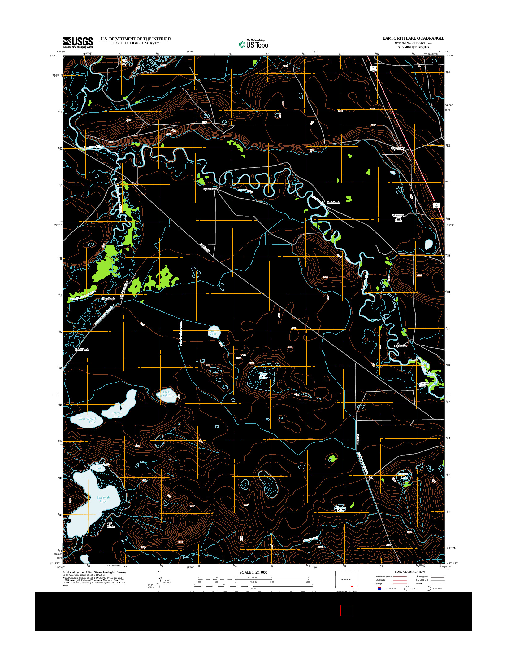 USGS US TOPO 7.5-MINUTE MAP FOR BAMFORTH LAKE, WY 2012